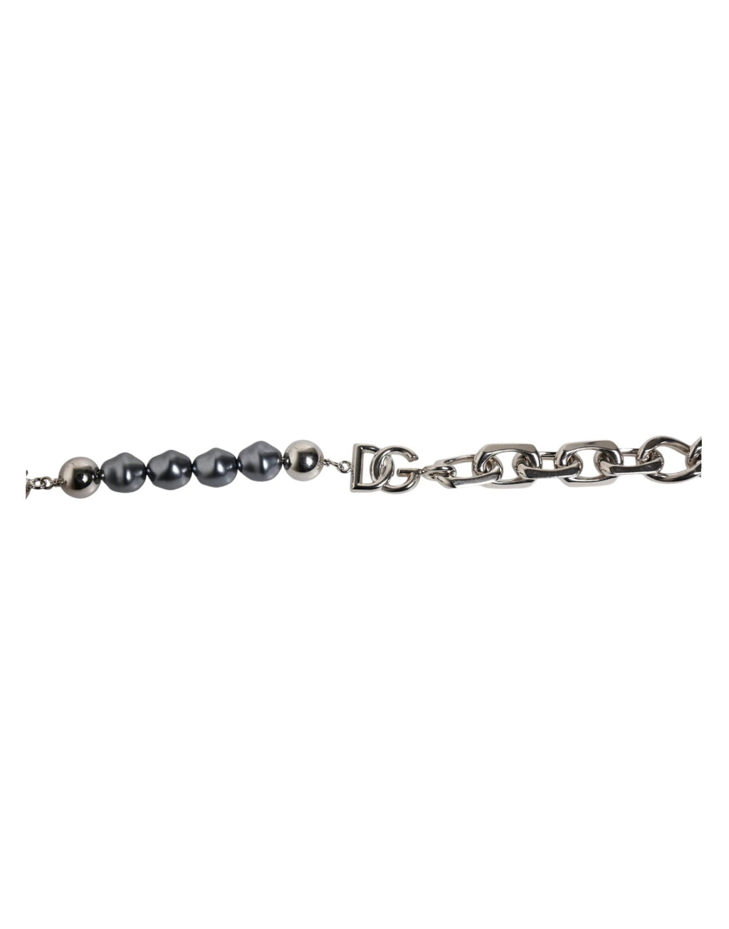 Dolce & Gabbana Silver Tone Chain Lobster Clasp Logo Gray Pearls Bracelet by Dolce & Gabbana