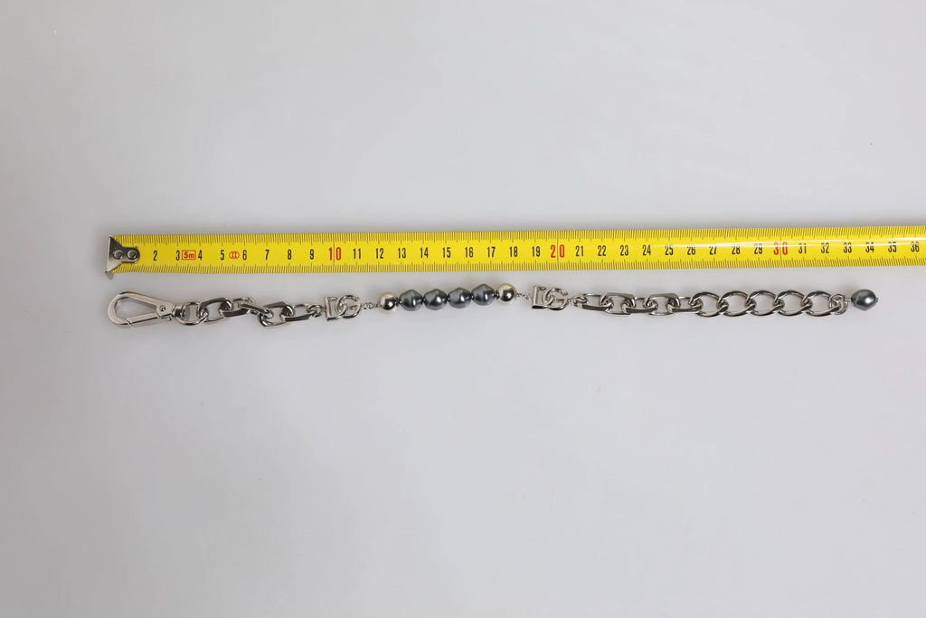 Dolce & Gabbana Silver Tone Chain Lobster Clasp Logo Gray Pearls Bracelet by Dolce & Gabbana