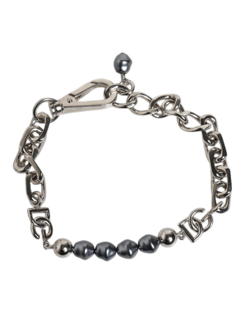 Dolce & Gabbana Silver Tone Chain Lobster Clasp Logo Gray Pearls Bracelet by Dolce & Gabbana