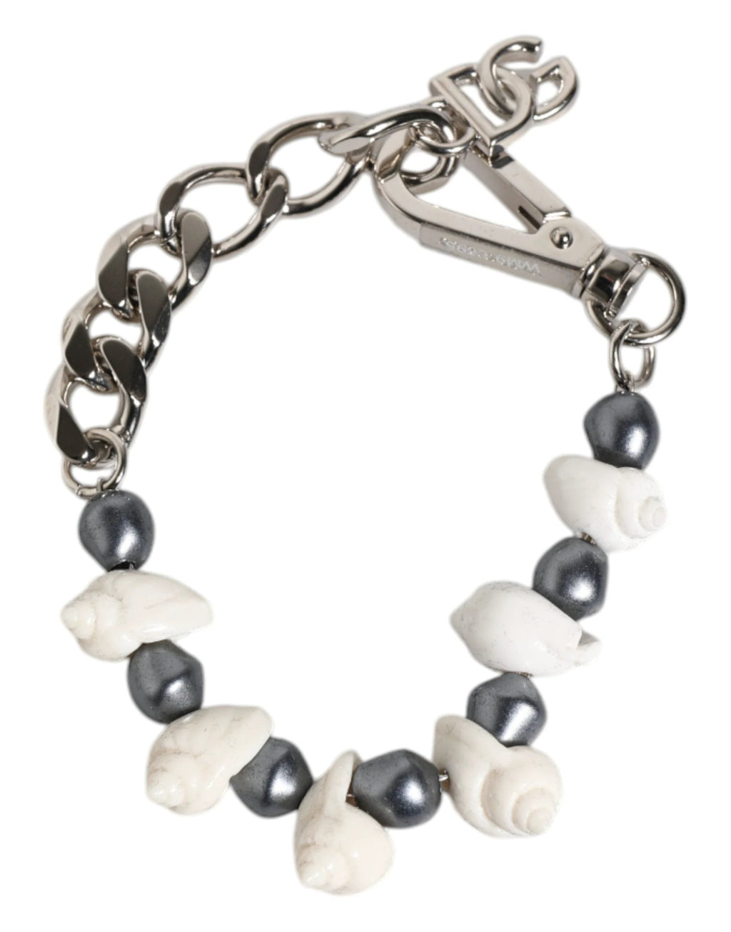 Dolce & Gabbana Silver Tone Brass Beaded Shell DG Logo Pendant Bracelet by Dolce & Gabbana