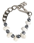 Dolce & Gabbana Silver Tone Brass Beaded Shell DG Logo Pendant Bracelet by Dolce & Gabbana