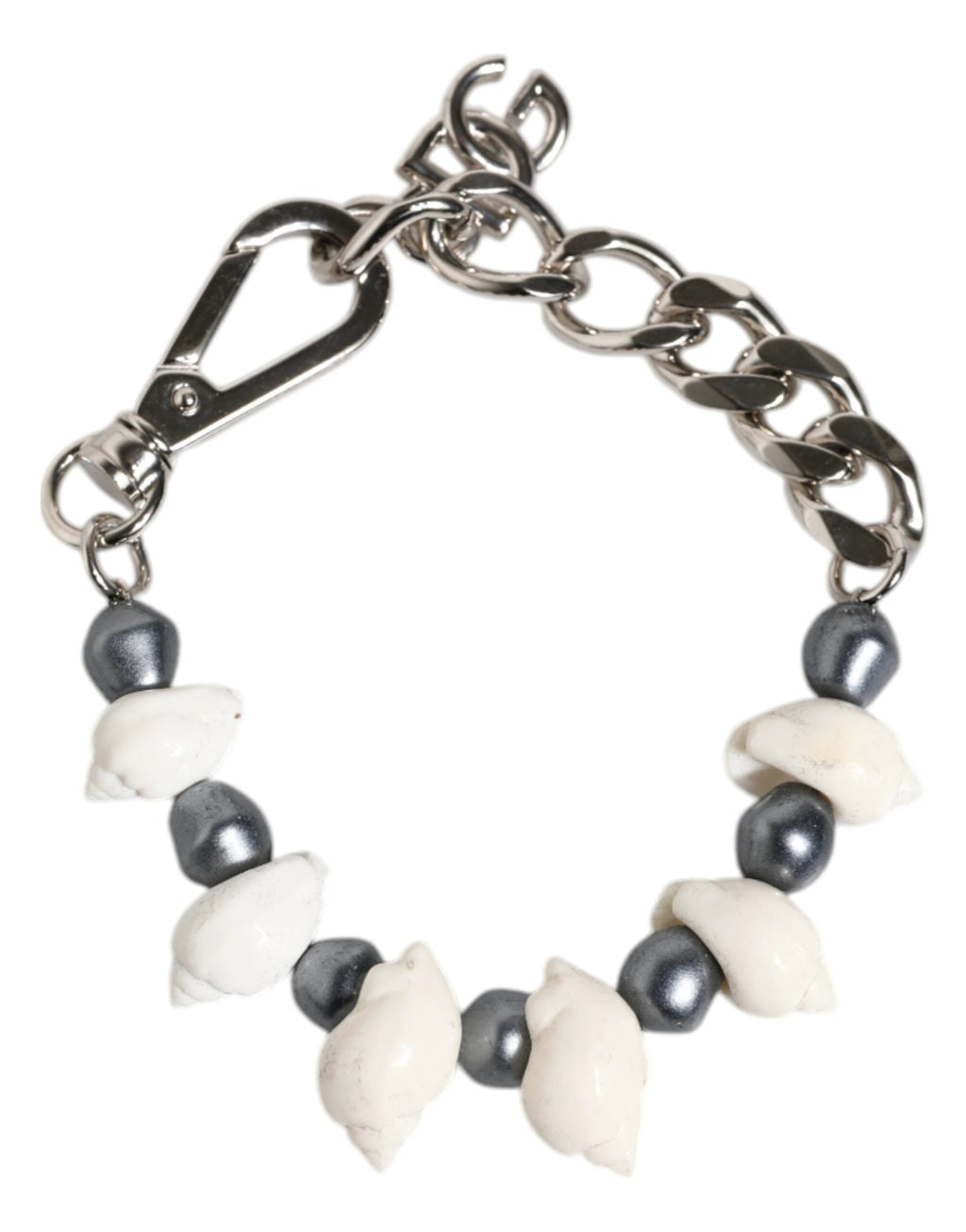 Dolce & Gabbana Silver Tone Brass Beaded Shell DG Logo Pendant Bracelet by Dolce & Gabbana