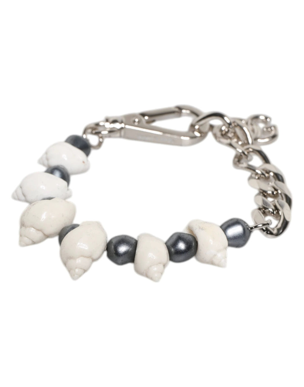 Dolce & Gabbana Silver Tone Brass Beaded Shell DG Logo Pendant Bracelet by Dolce & Gabbana