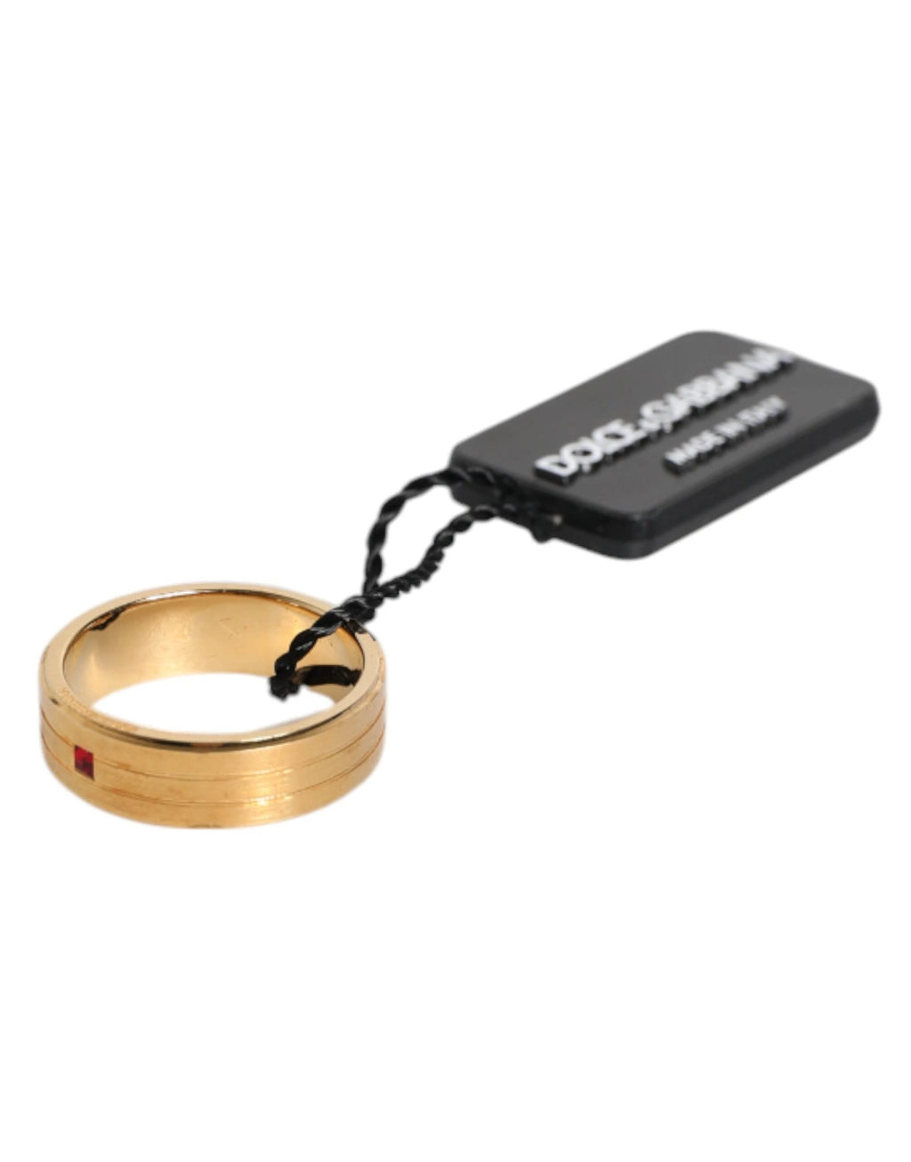 Dolce & Gabbana Gold Tone Brass Red Crystal DG Logo Ring by Dolce & Gabbana