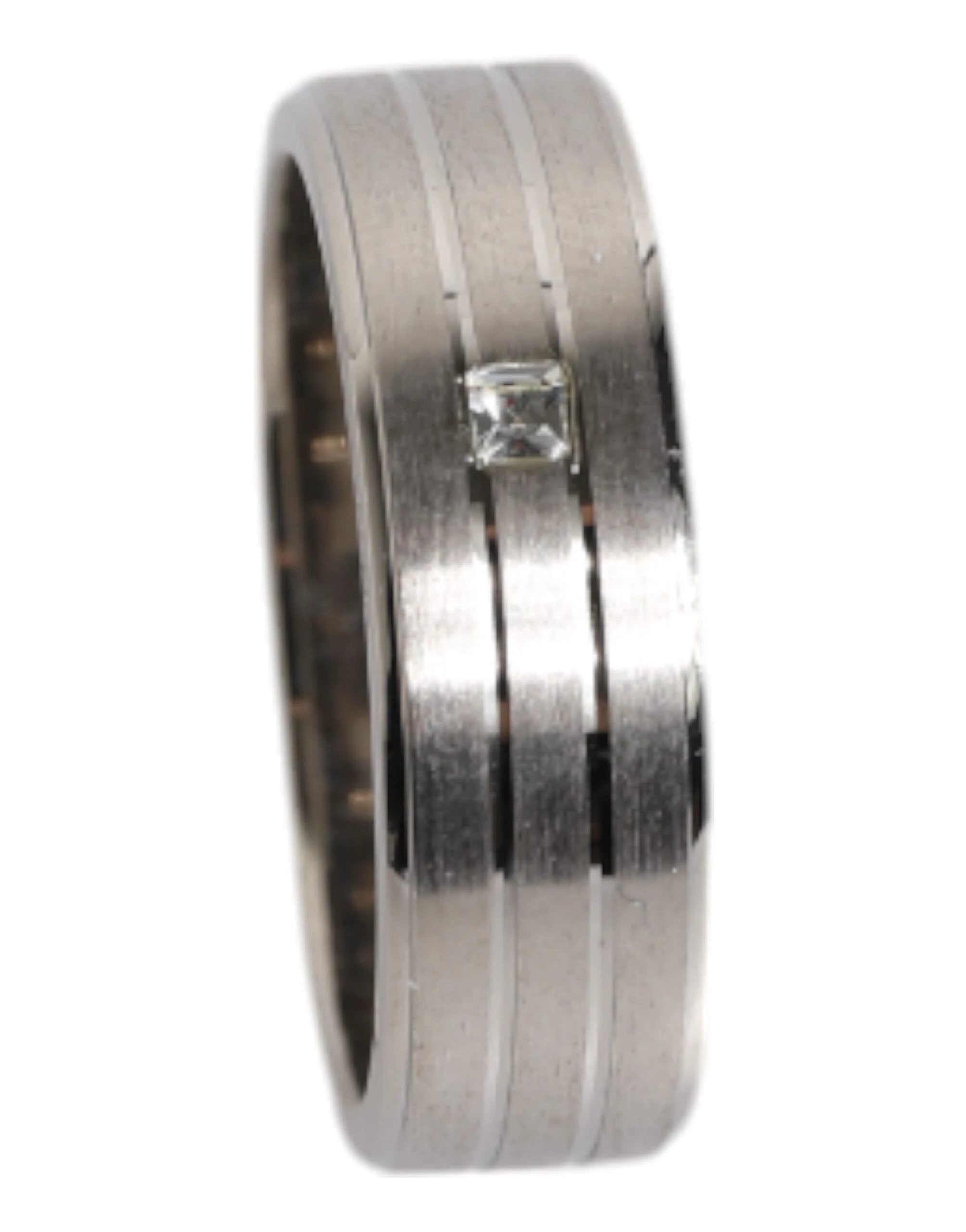 Dolce & Gabbana Silver Tone Brass Clear Crystal DG Logo Ring by Dolce & Gabbana