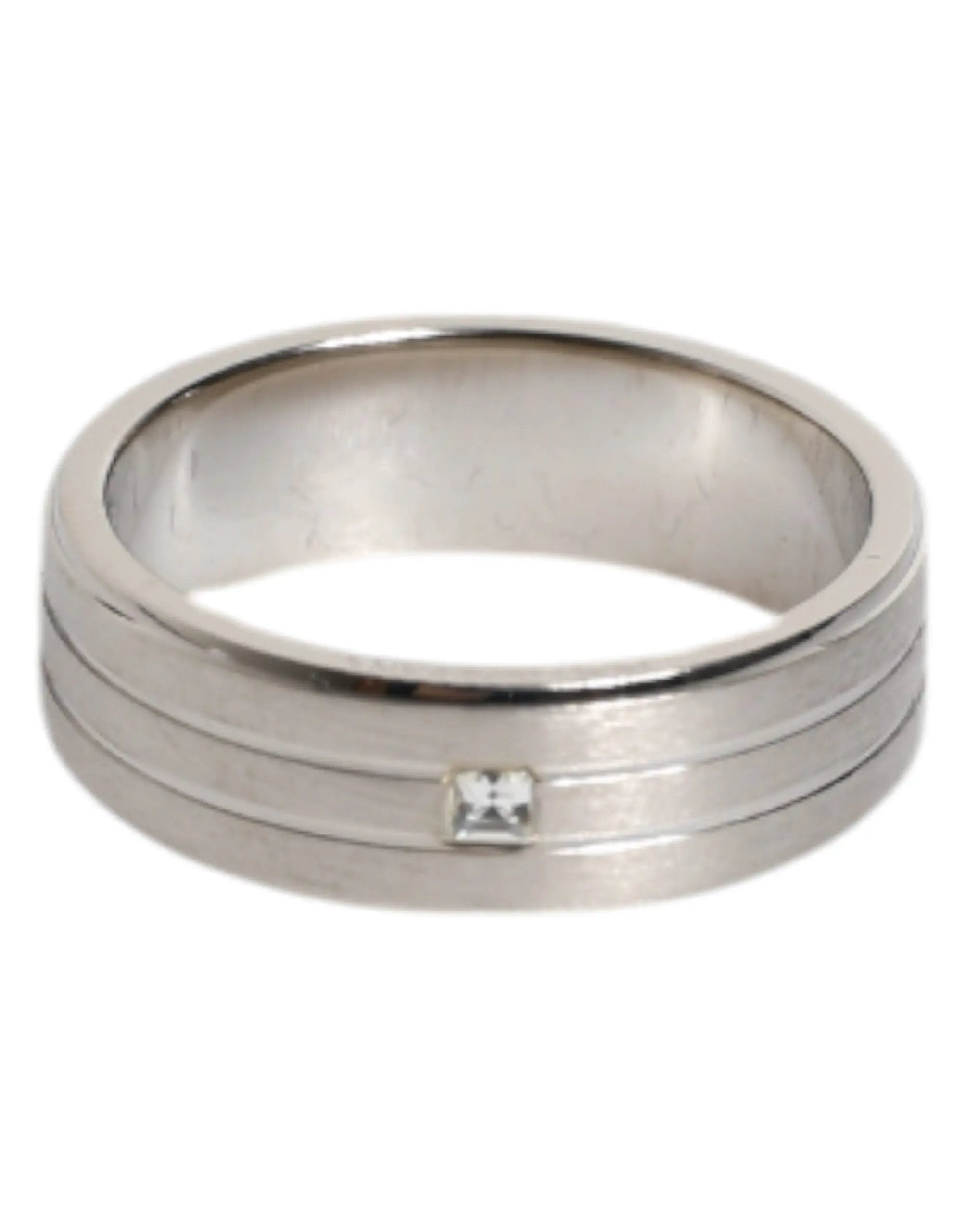 Bague Dolce &amp; Gabbana en laiton argenté avec cristal transparent et logo DG