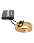 Dolce & Gabbana Gold Tone Brass Red Crystal DG Logo Ring by Dolce & Gabbana