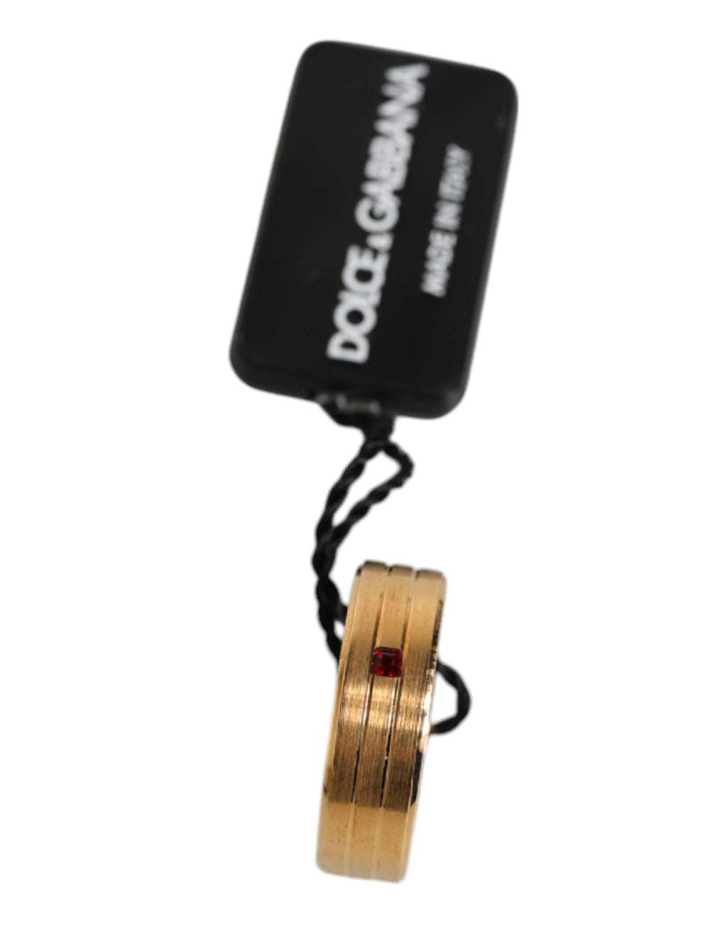Dolce & Gabbana Gold Tone Brass Red Crystal DG Logo Ring by Dolce & Gabbana