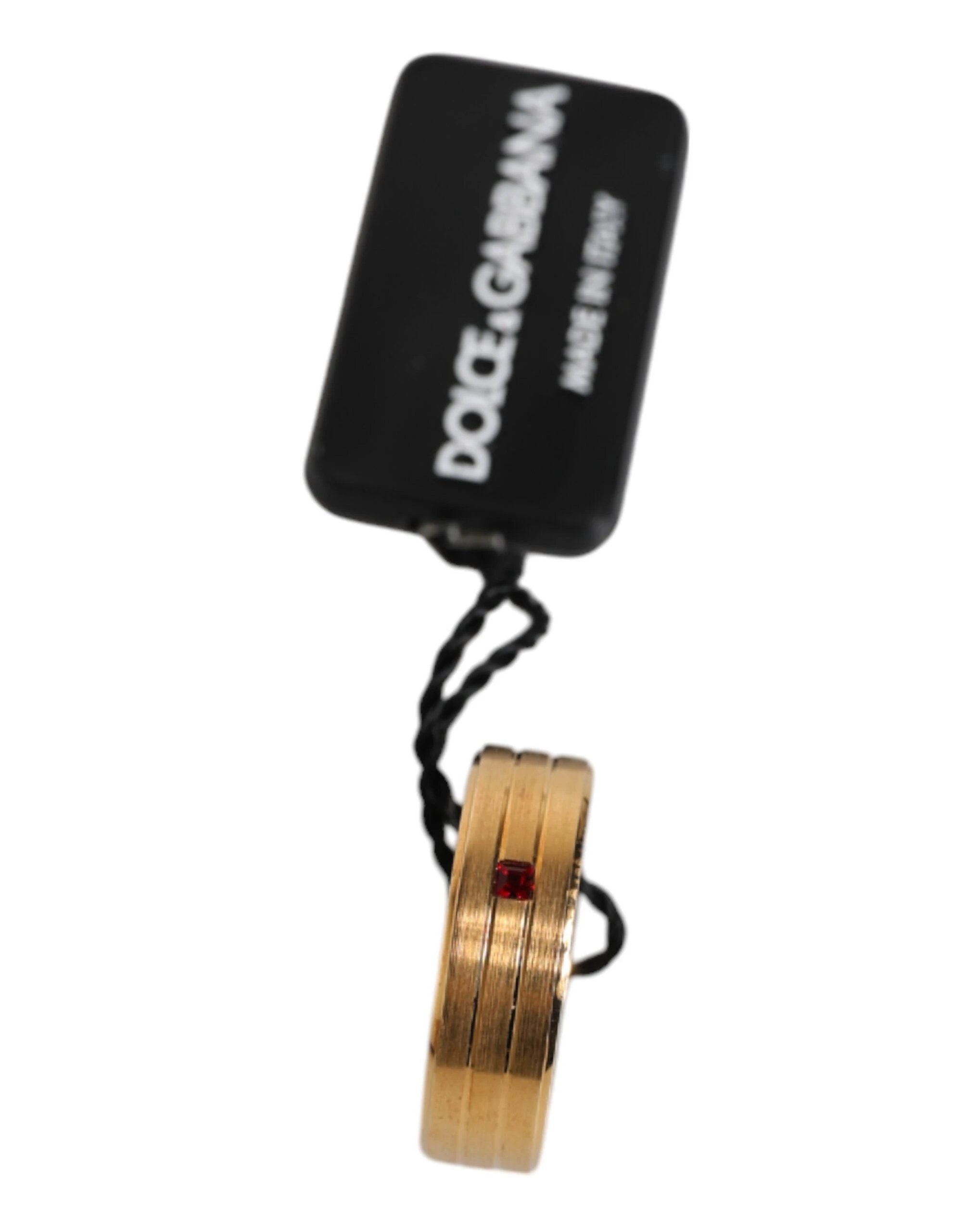 Dolce & Gabbana Gold Tone Brass Red Crystal DG Logo Ring by Dolce & Gabbana