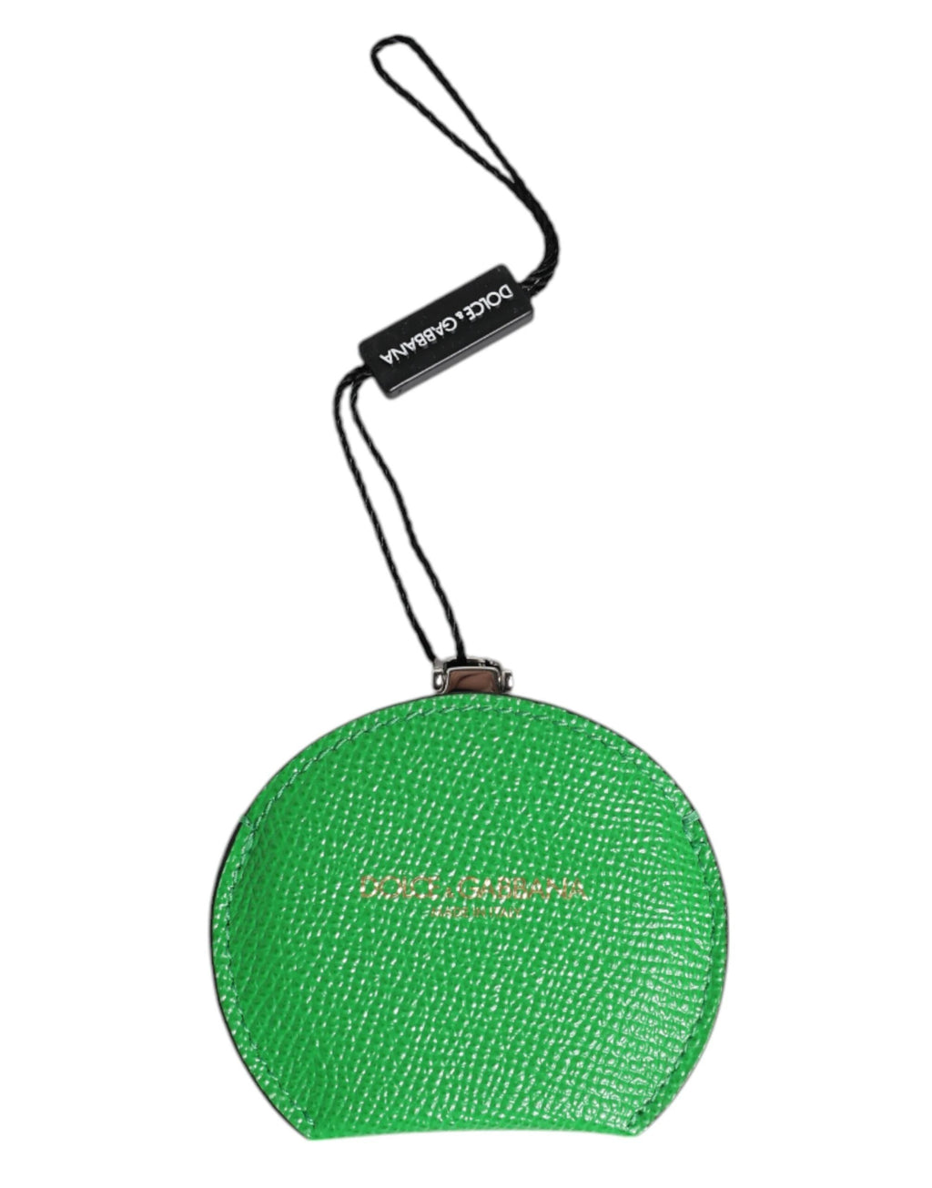 Dolce & Gabbana Green Calfskin Leather Round Logo Hand Mirror Holder by Dolce & Gabbana