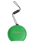 Dolce & Gabbana Green Calfskin Leather Round Logo Hand Mirror Holder by Dolce & Gabbana