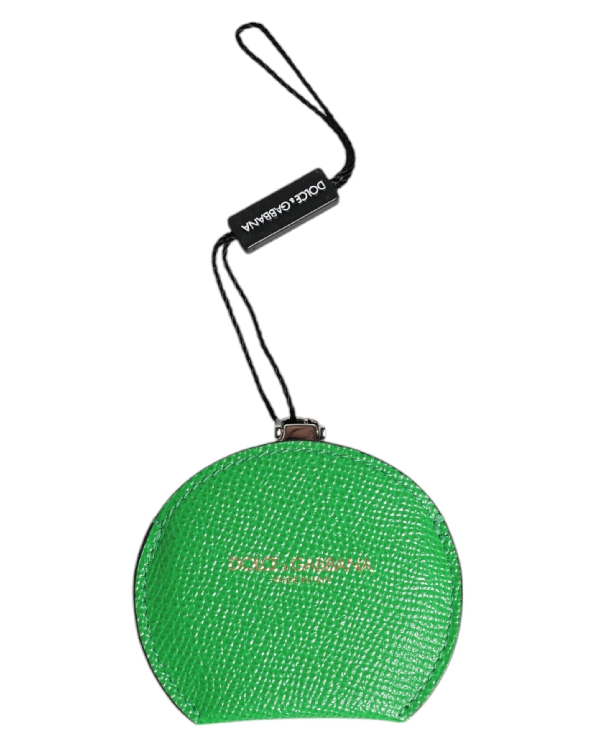 Dolce & Gabbana Green Calfskin Leather Round Logo Hand Mirror Holder by Dolce & Gabbana