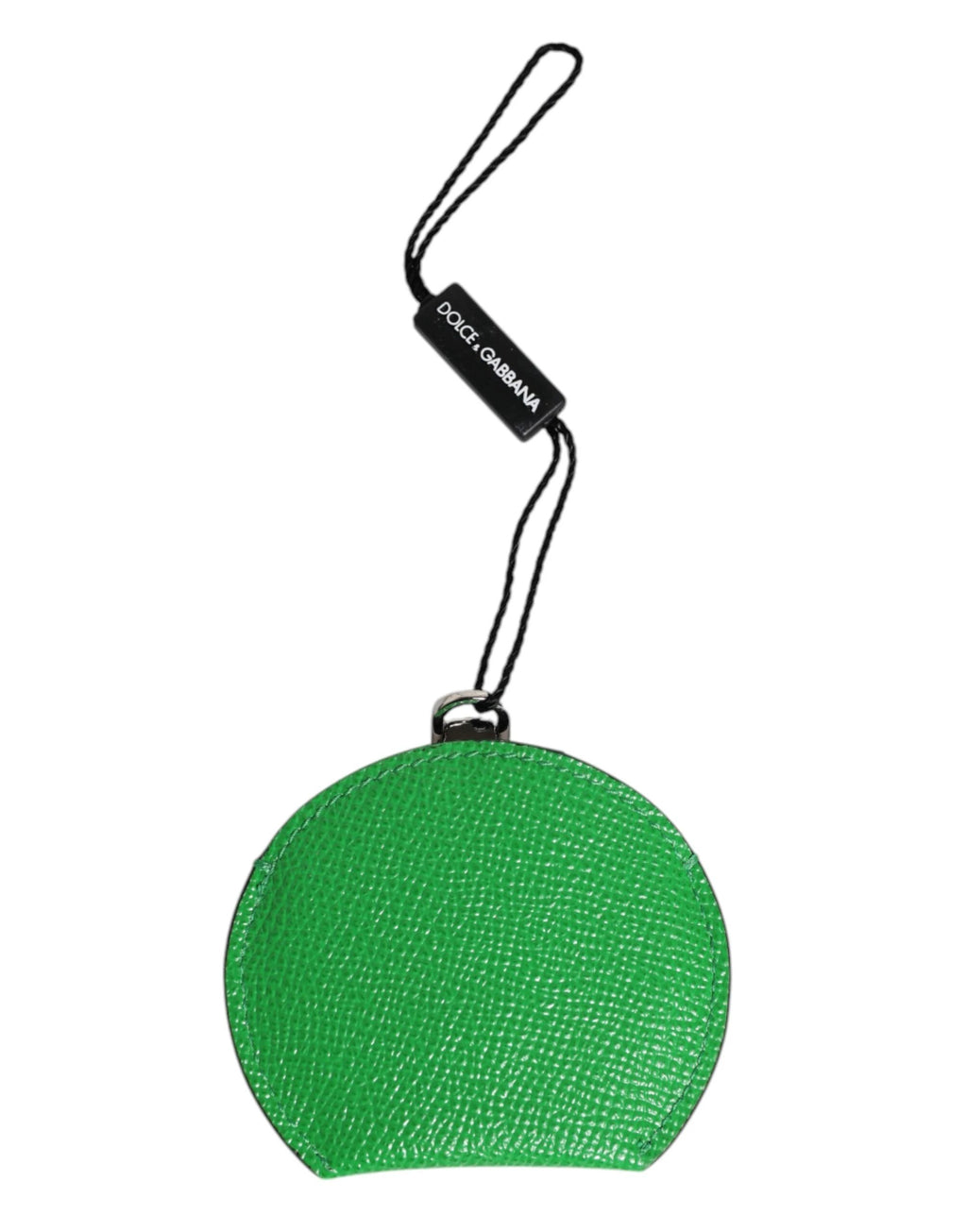 Dolce & Gabbana Green Calfskin Leather Round Logo Hand Mirror Holder by Dolce & Gabbana