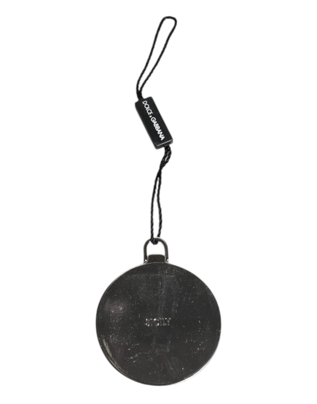 Dolce & Gabbana Green Calfskin Leather Round Logo Hand Mirror Holder by Dolce & Gabbana