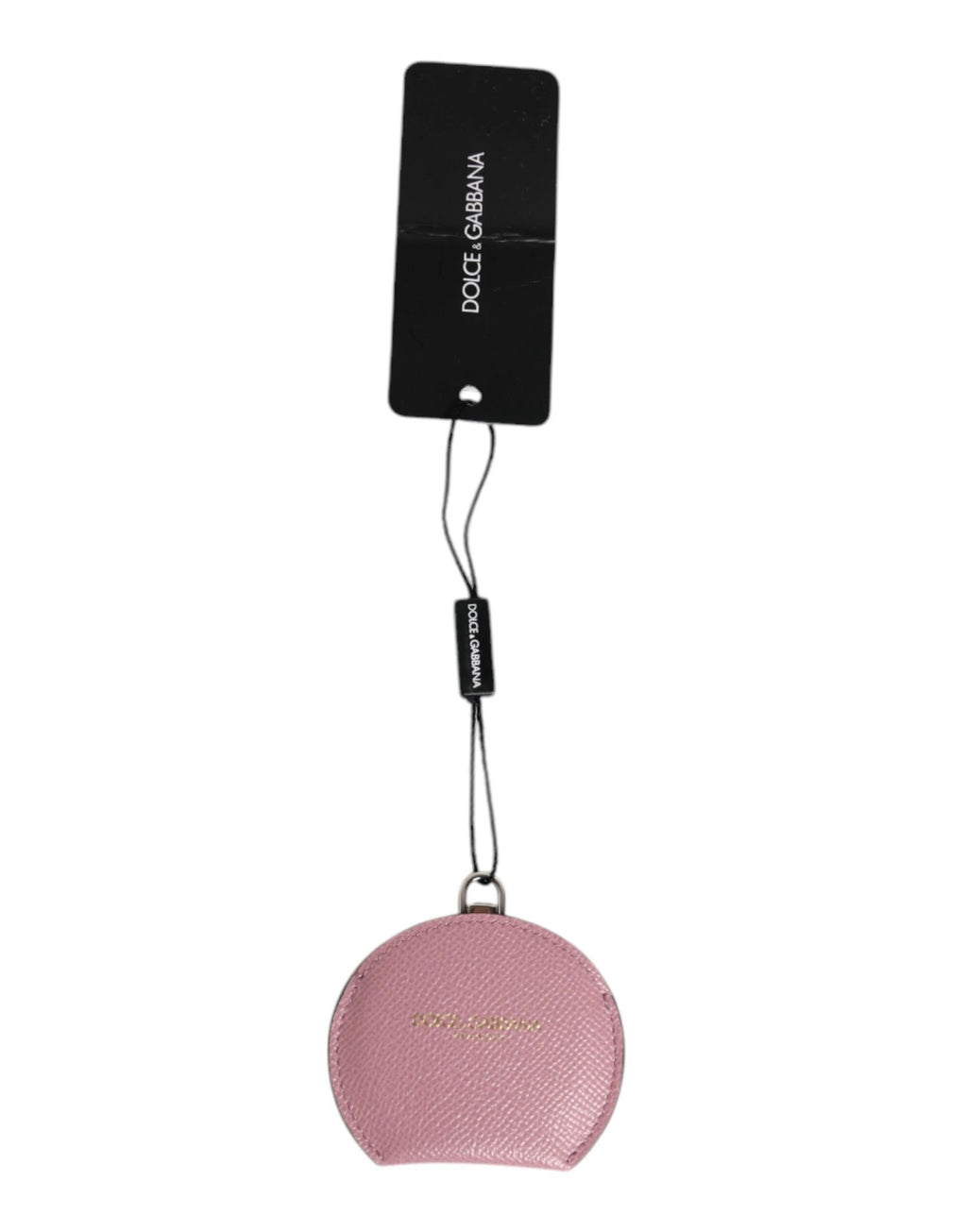 Dolce & Gabbana Pink Calfskin Leather Round Logo Hand Mirror Holder by Dolce & Gabbana