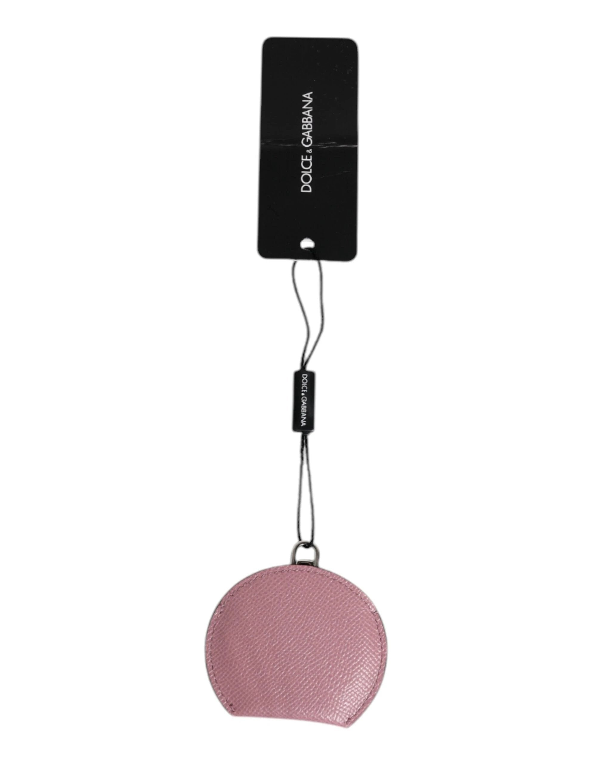 Dolce & Gabbana Pink Calfskin Leather Round Logo Hand Mirror Holder by Dolce & Gabbana