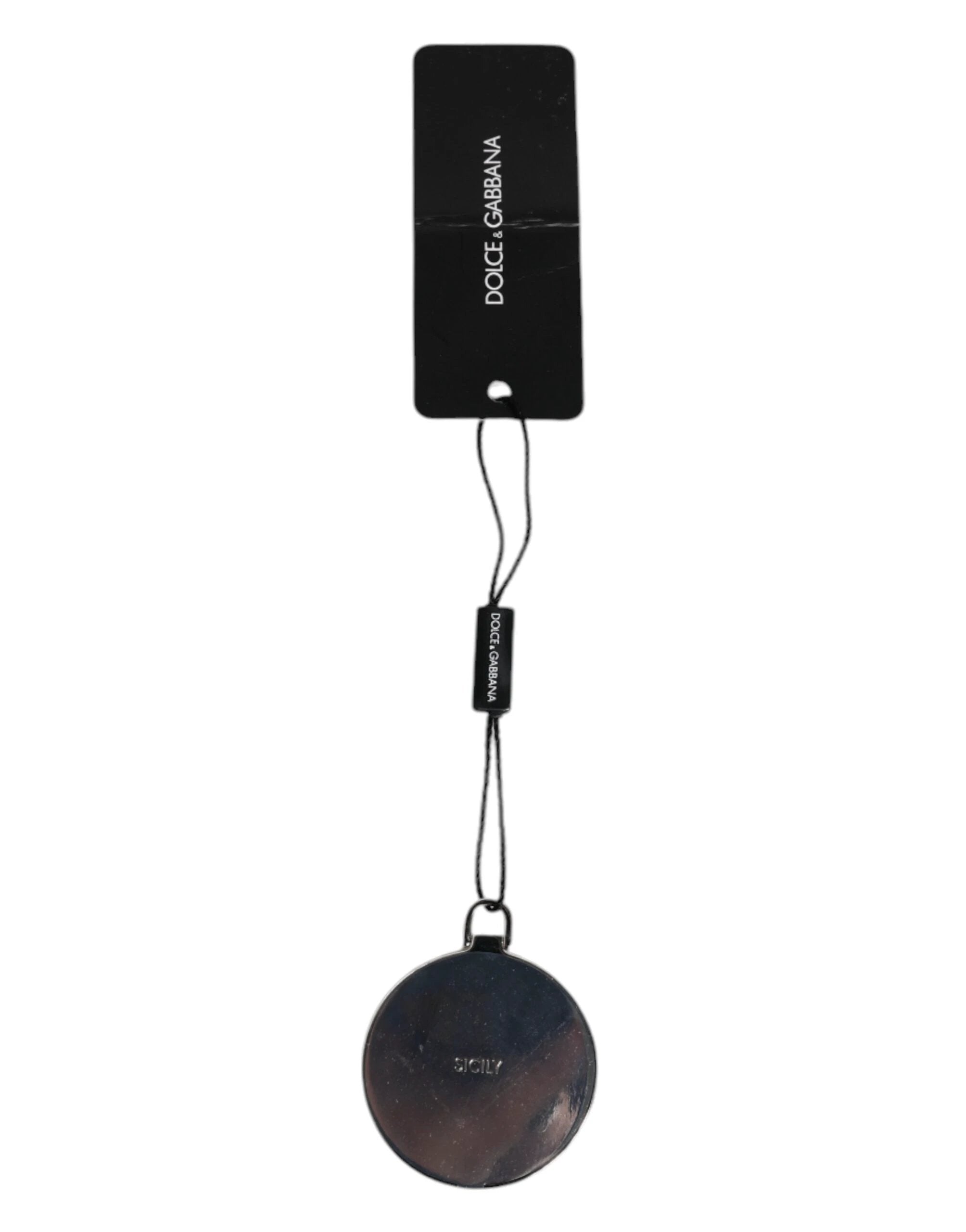 Dolce & Gabbana Pink Calfskin Leather Round Logo Hand Mirror Holder by Dolce & Gabbana