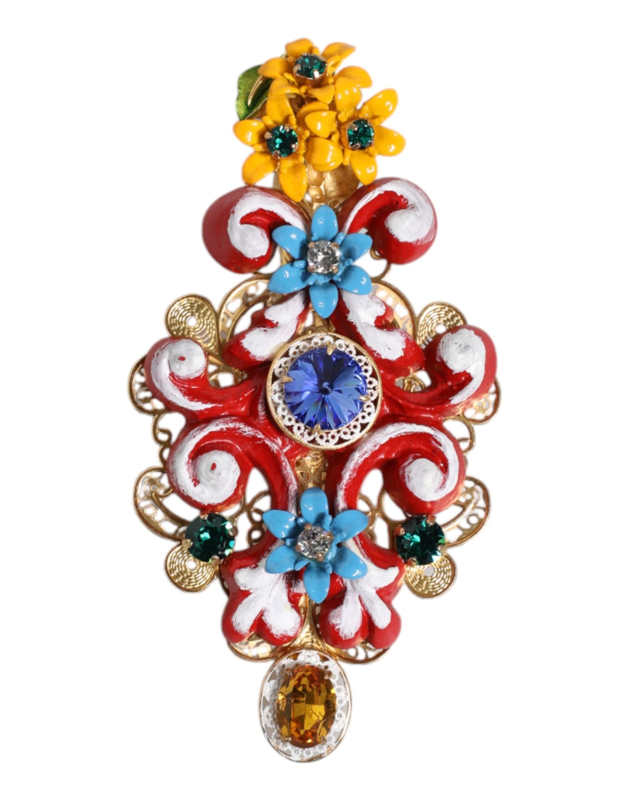 Dolce & Gabbana Multicolor Spring CARRETTO Gold Brass Crystal Hair Clip by Dolce & Gabbana