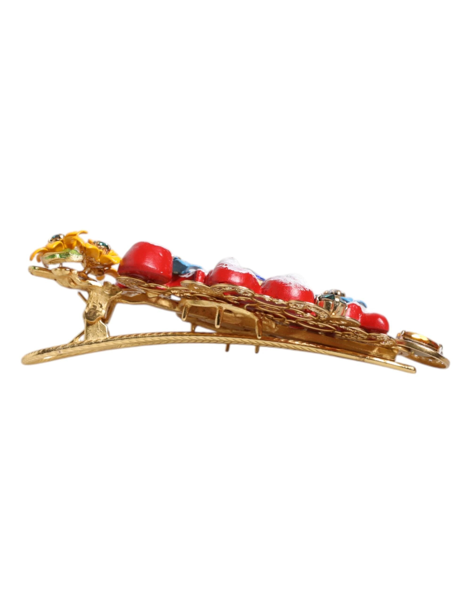 Dolce & Gabbana Multicolor Spring CARRETTO Gold Brass Crystal Hair Clip by Dolce & Gabbana