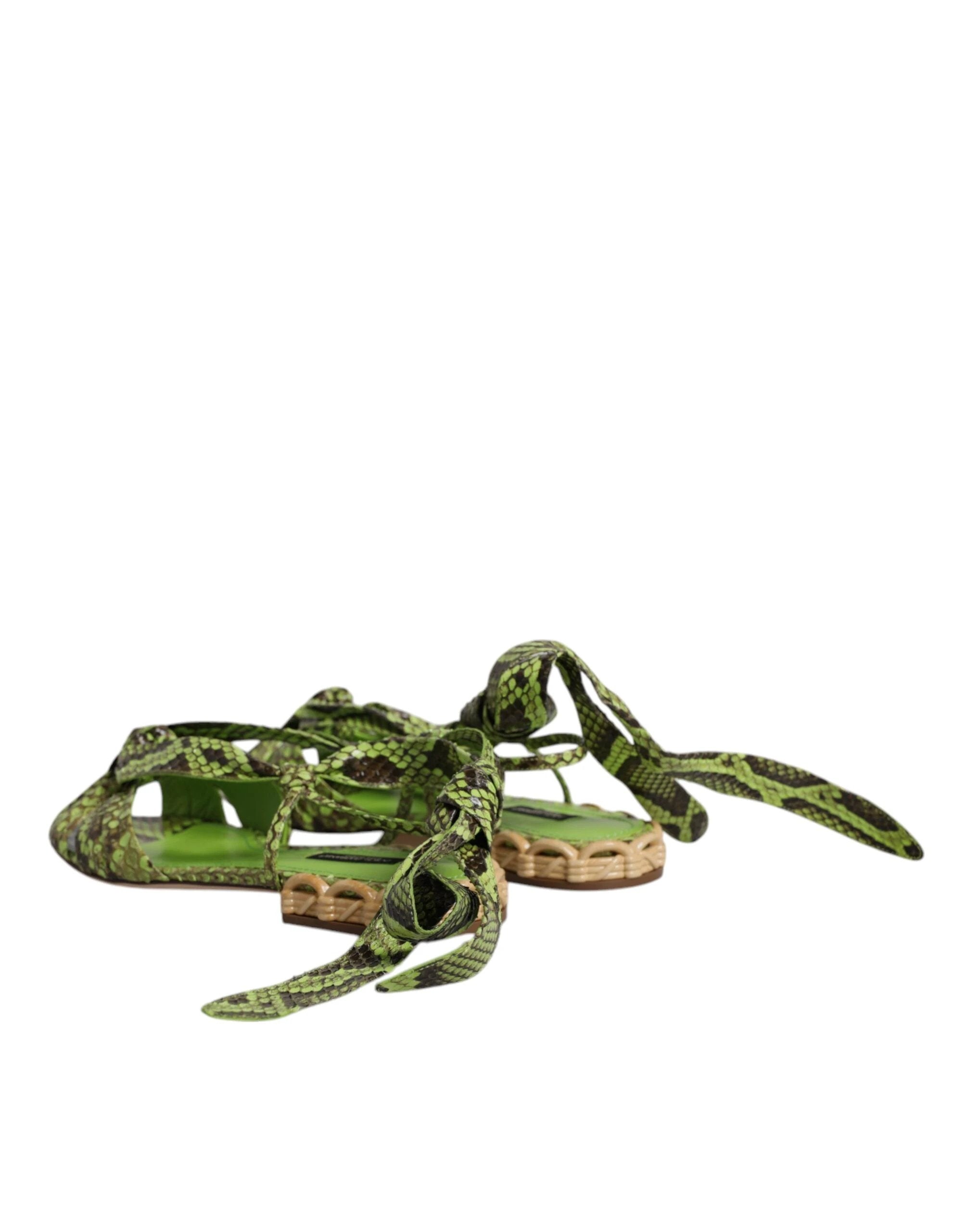 Dolce & Gabbana Green Animal Print Ankle Wrap Sandals Shoes by Dolce & Gabbana