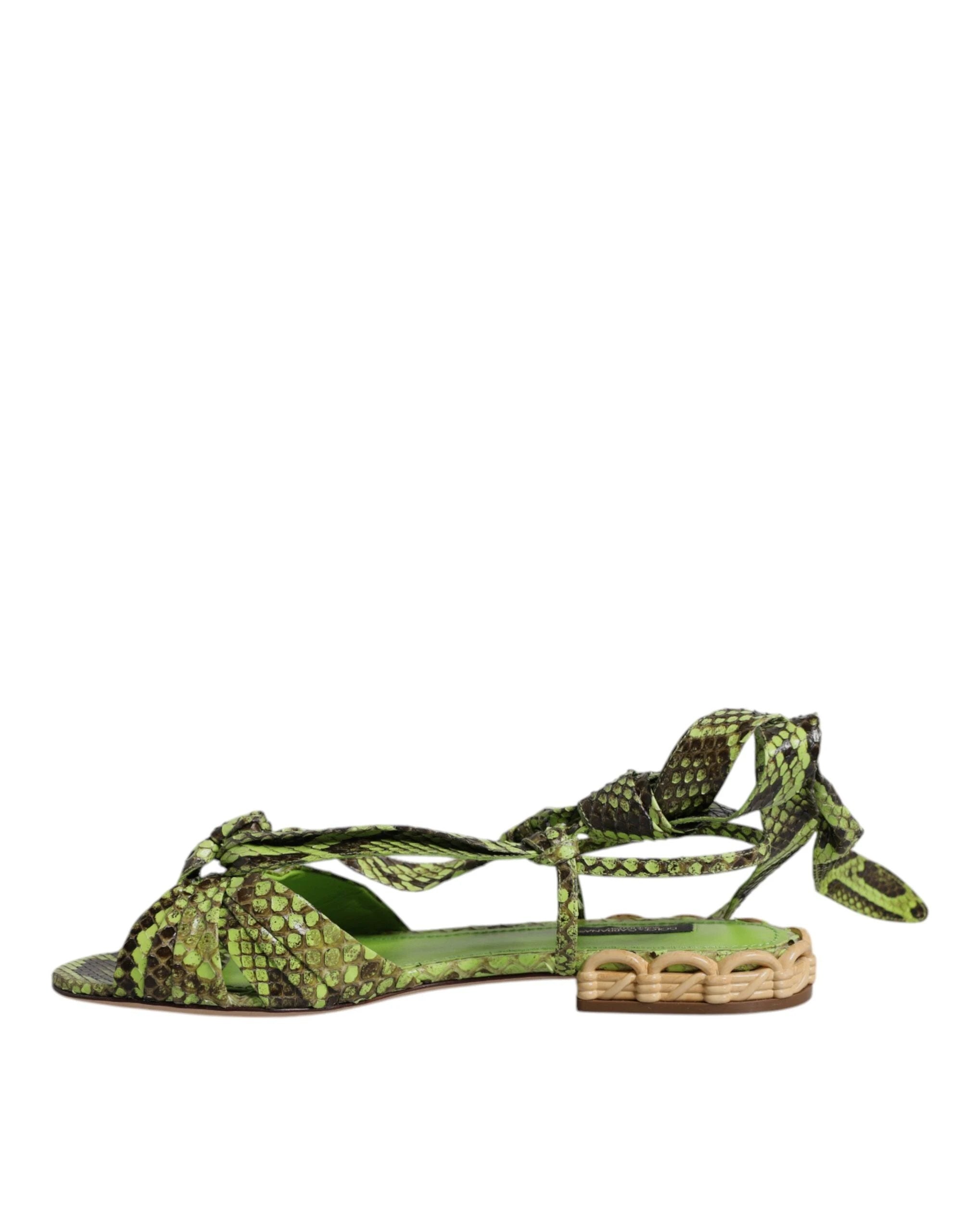 Dolce & Gabbana Green Animal Print Ankle Wrap Sandals Shoes by Dolce & Gabbana