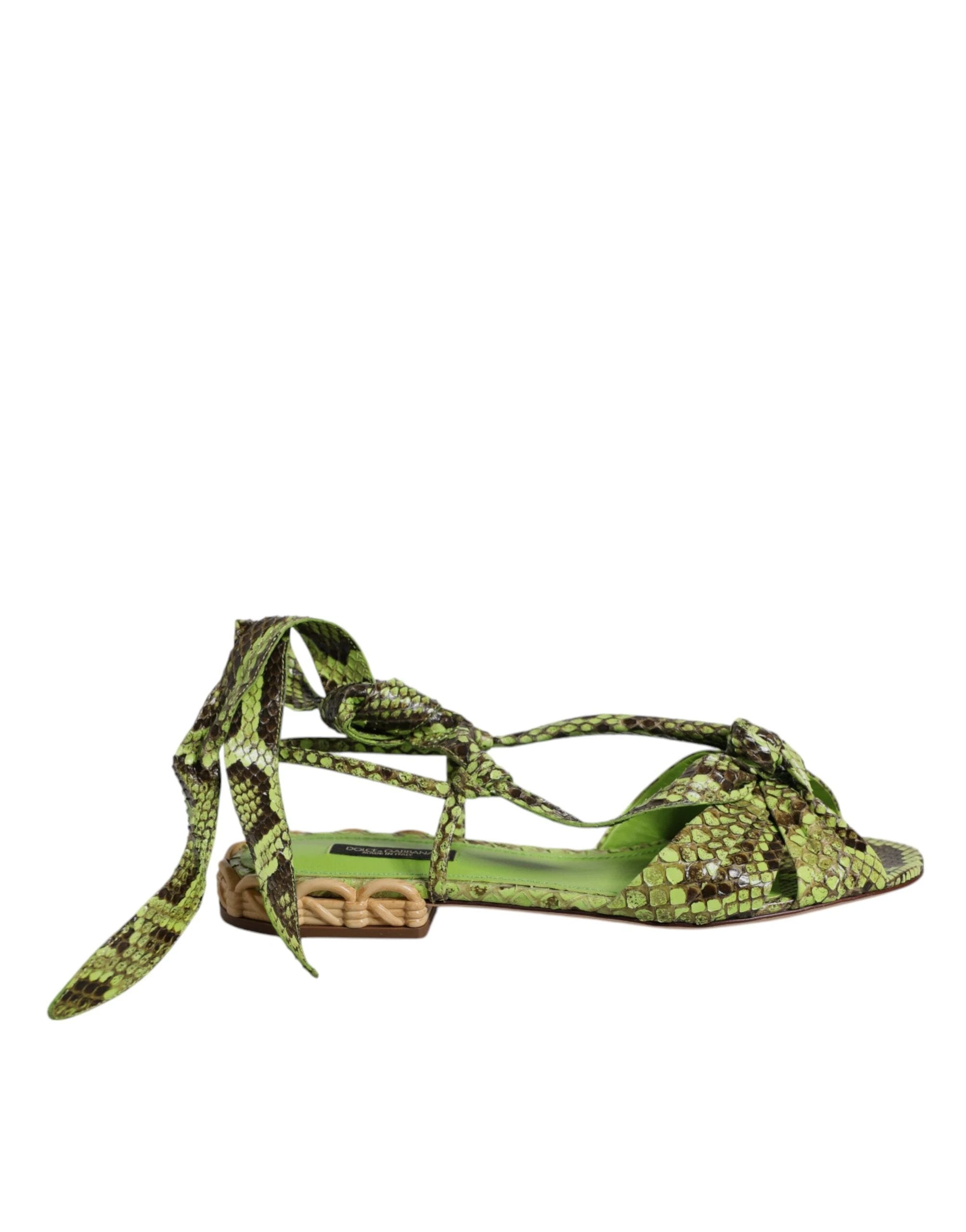 Dolce & Gabbana Green Animal Print Ankle Wrap Sandals Shoes by Dolce & Gabbana
