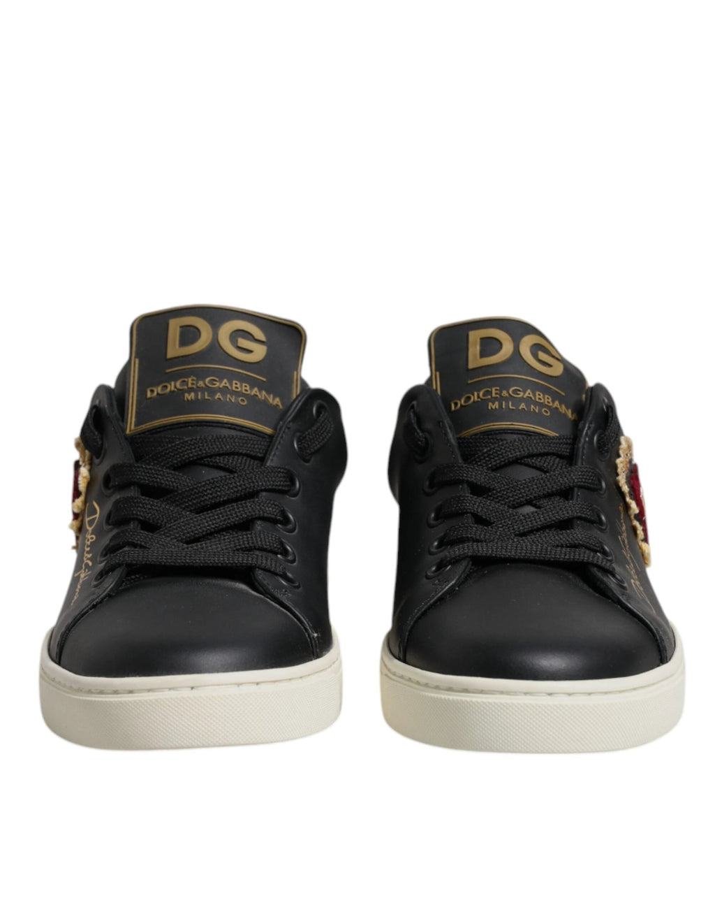 Dolce & Gabbana Black Leather Gold Red Heart Sneakers Shoes by Dolce & Gabbana