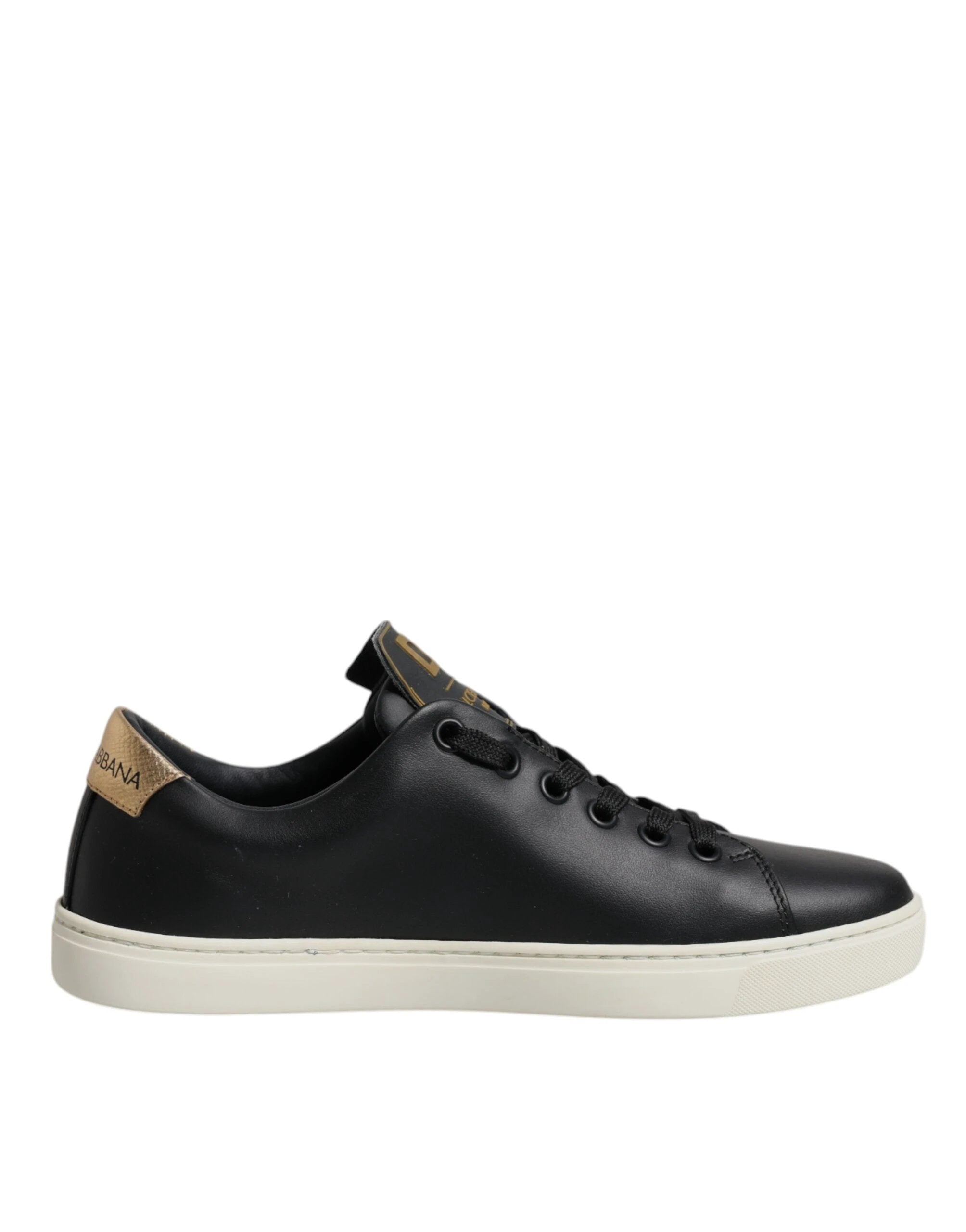 Dolce & Gabbana Black Leather Gold Red Heart Sneakers Shoes by Dolce & Gabbana