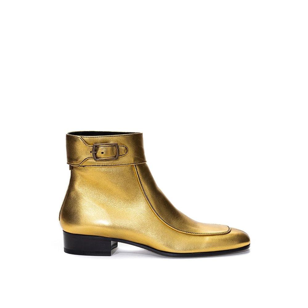 Saint Laurent Gold Leather Ankle Boots by Saint Laurent