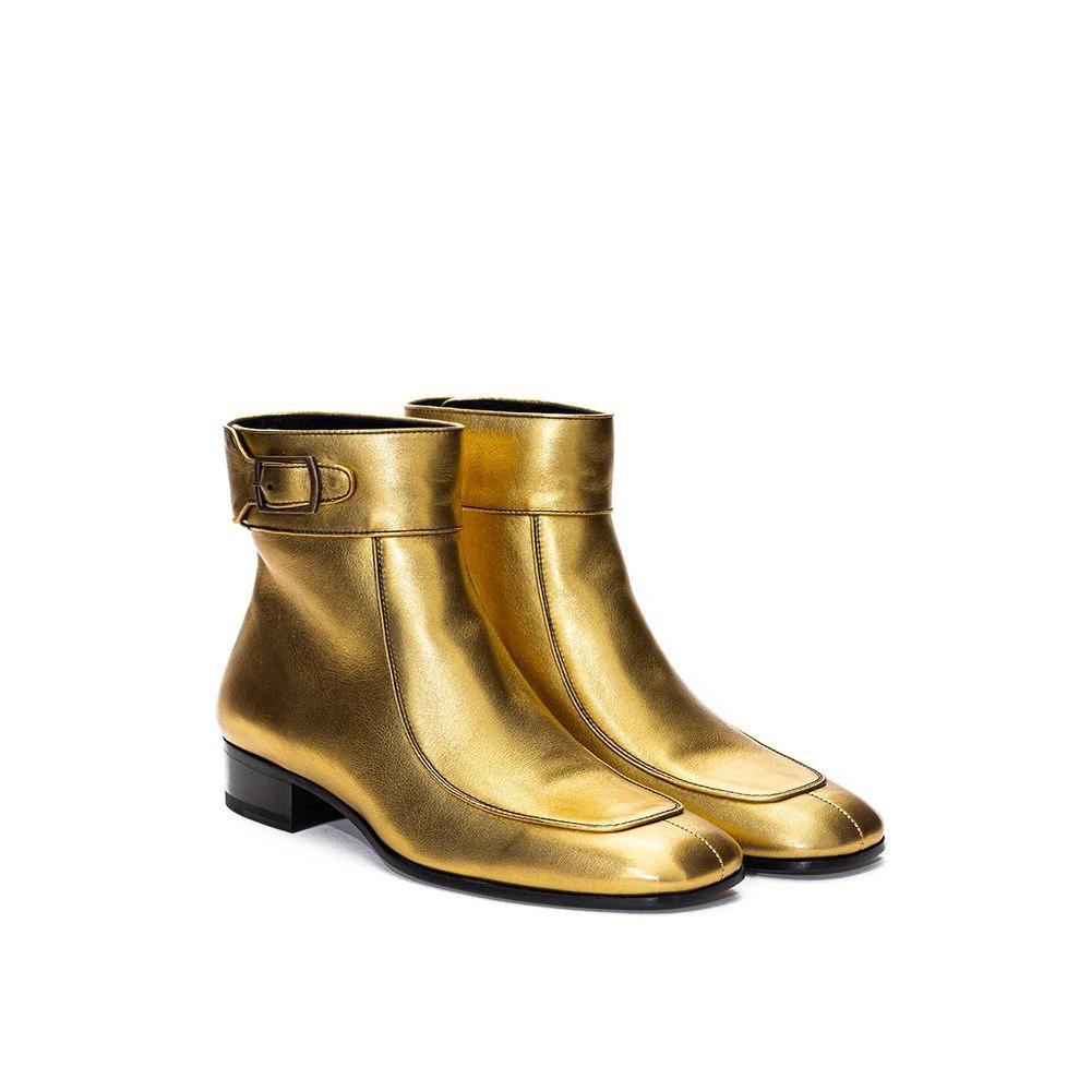 Saint Laurent Gold Leather Ankle Boots by Saint Laurent