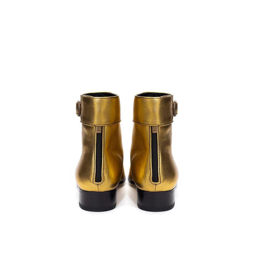 Saint Laurent Gold Leather Ankle Boots by Saint Laurent