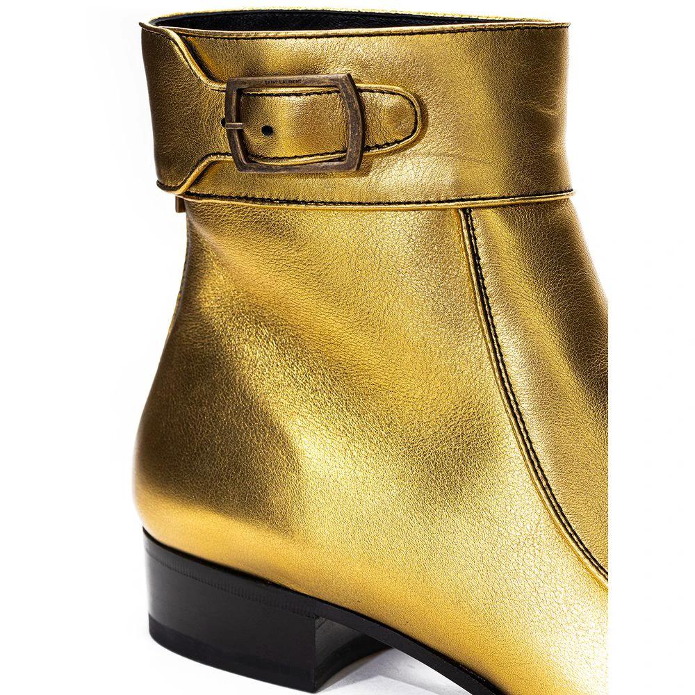 Saint Laurent Gold Leather Ankle Boots by Saint Laurent