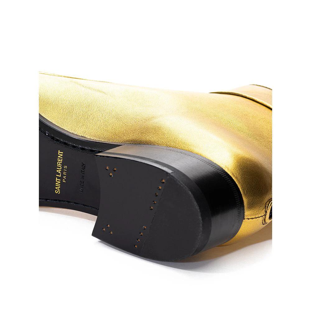 Saint Laurent Gold Leather Ankle Boots by Saint Laurent