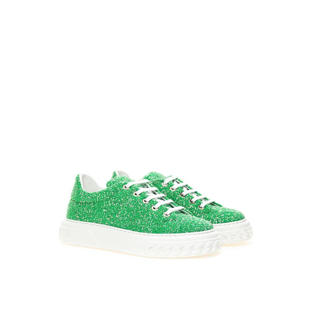 Casadei Green Fabric And Leather Athletic Sneakers by Casadei