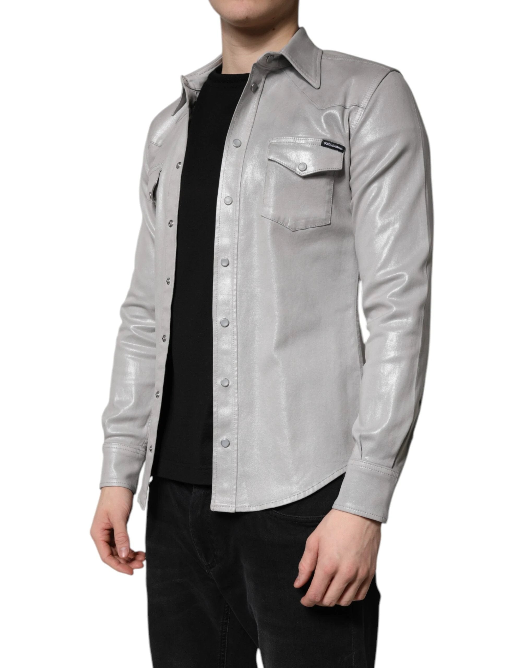 Dolce & Gabbana Metallic Gray Cotton Button Down Shirt by Dolce & Gabbana