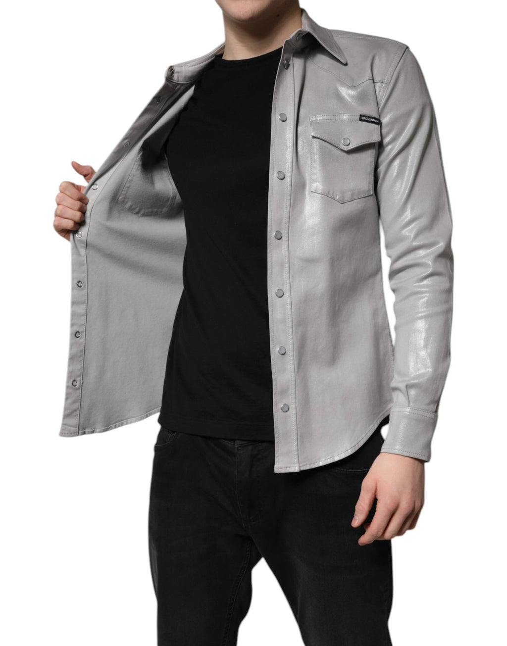 Dolce & Gabbana Metallic Gray Cotton Button Down Shirt by Dolce & Gabbana