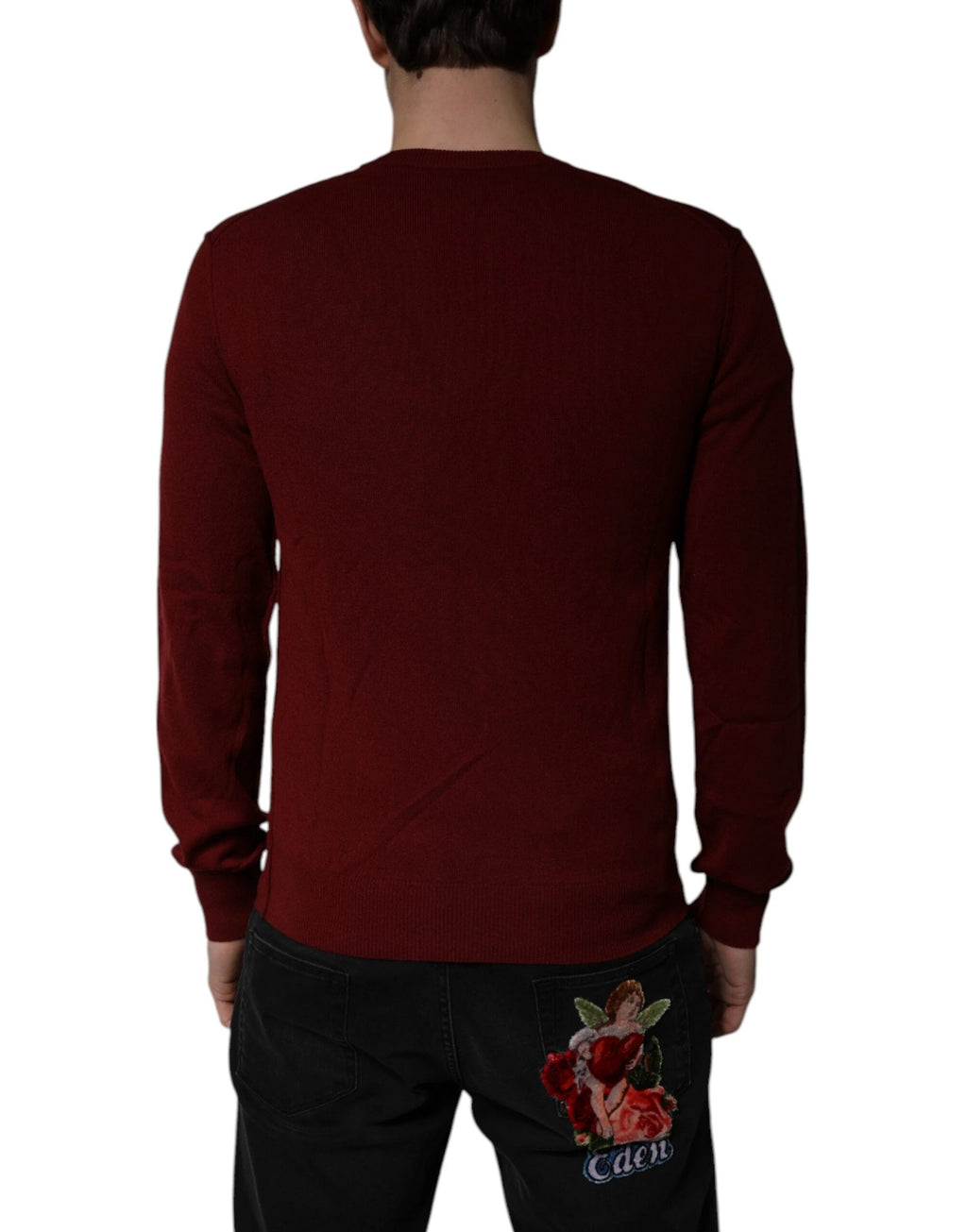 Dolce & Gabbana Maroon Cashmere V-neck Men Pullover Sweater by Dolce & Gabbana