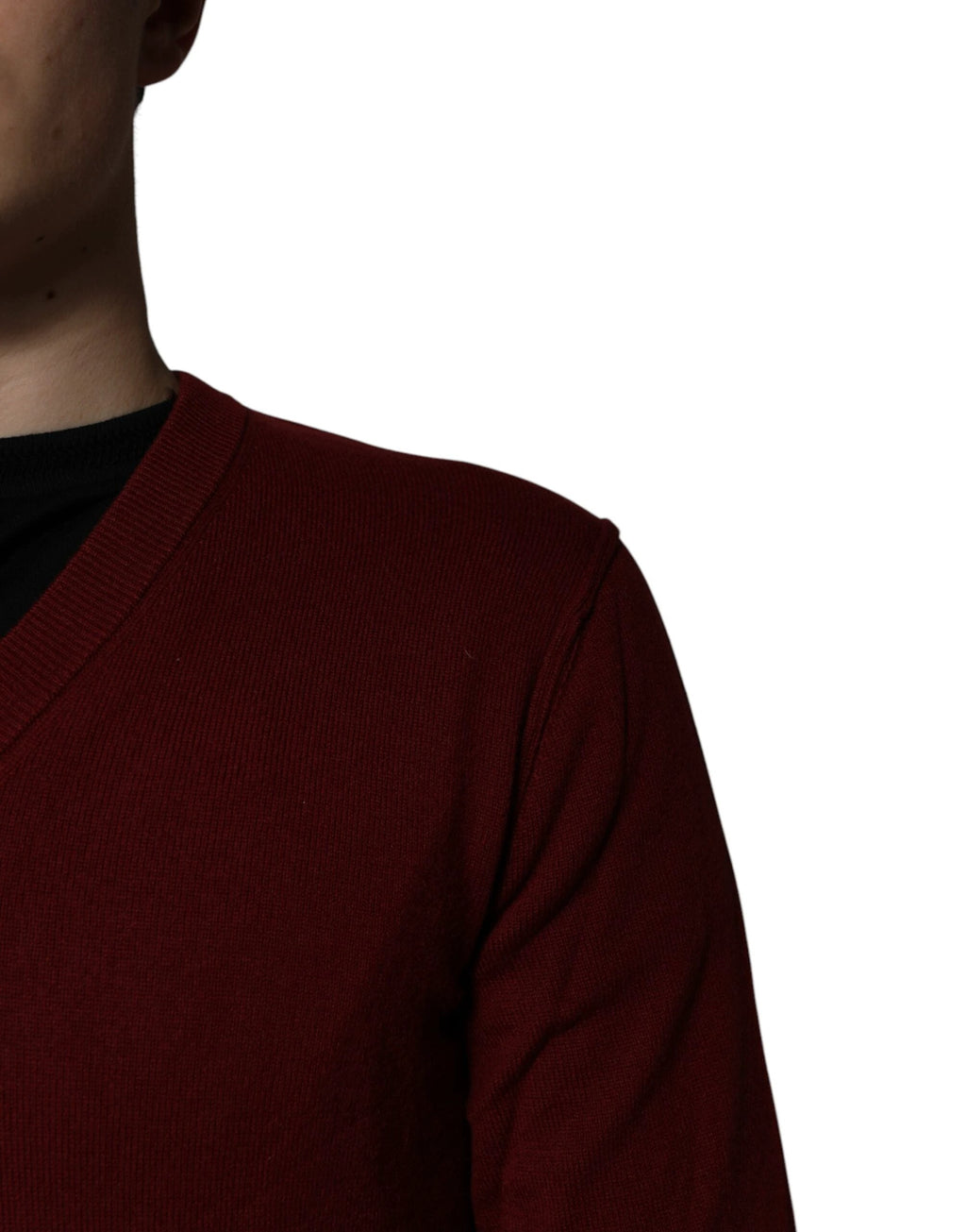 Dolce & Gabbana Maroon Cashmere V-neck Men Pullover Sweater by Dolce & Gabbana