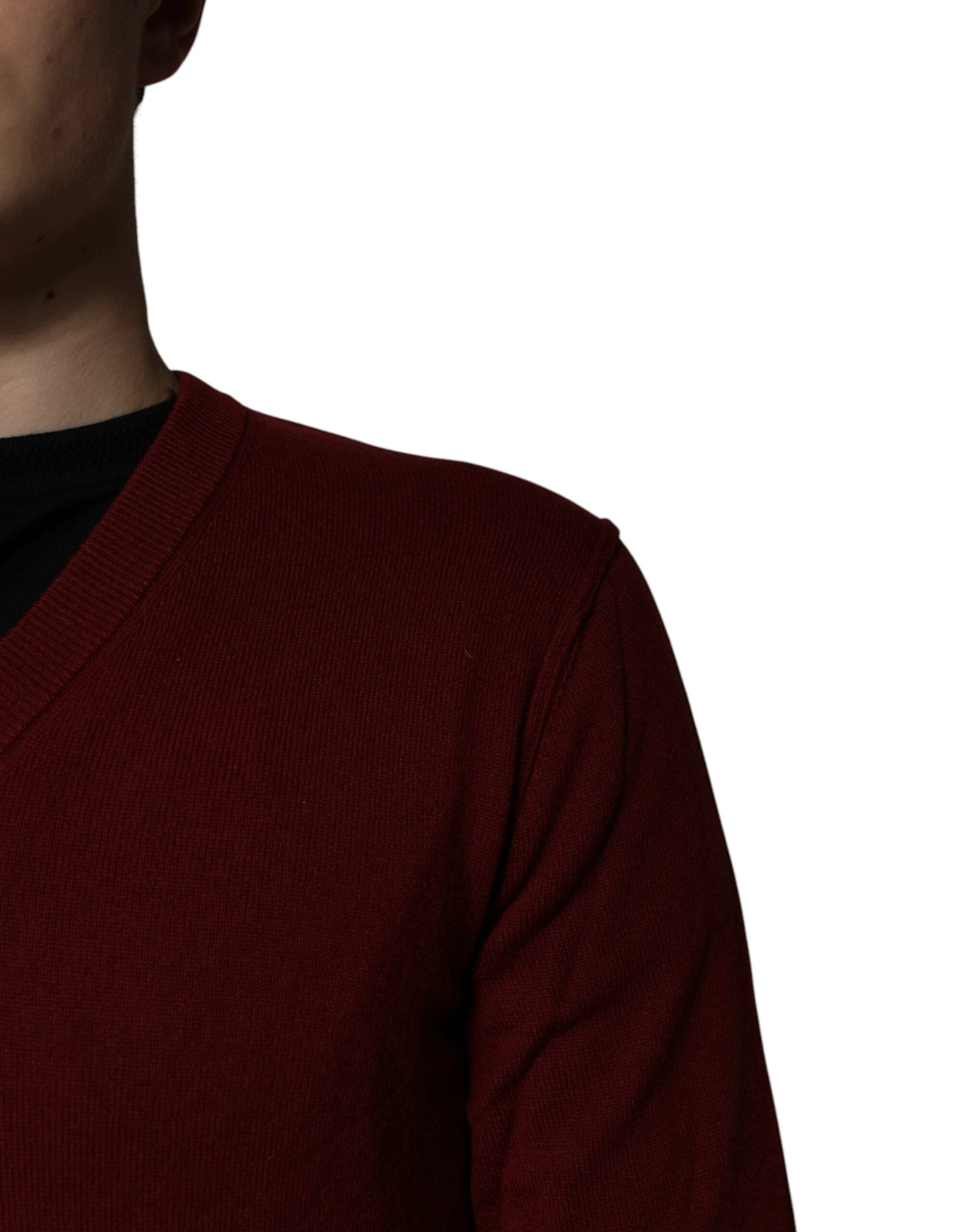 Dolce & Gabbana Maroon Cashmere V-neck Men Pullover Sweater by Dolce & Gabbana