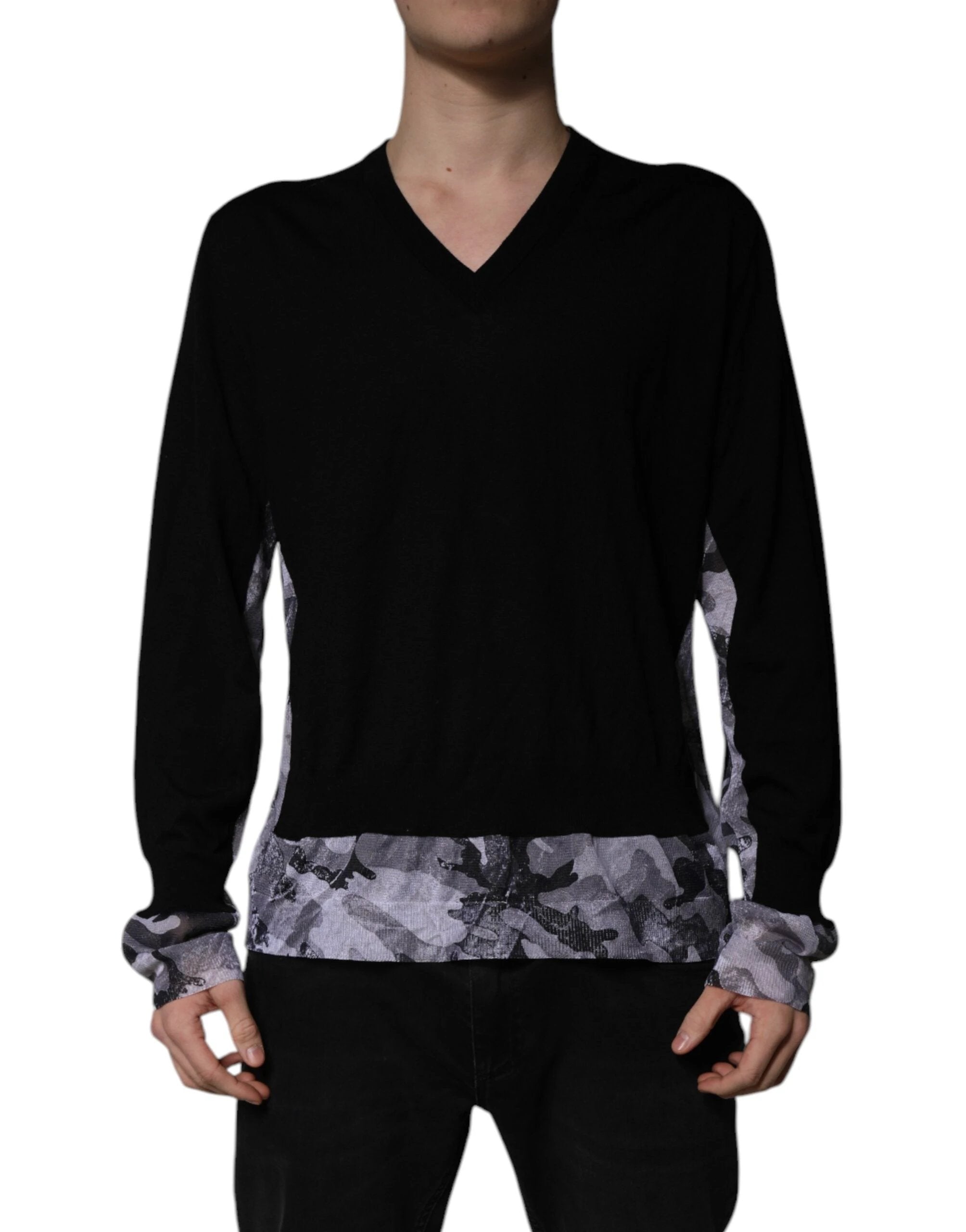 Dolce & Gabbana Black Camouflage V-neck Pullover Sweater by Dolce & Gabbana
