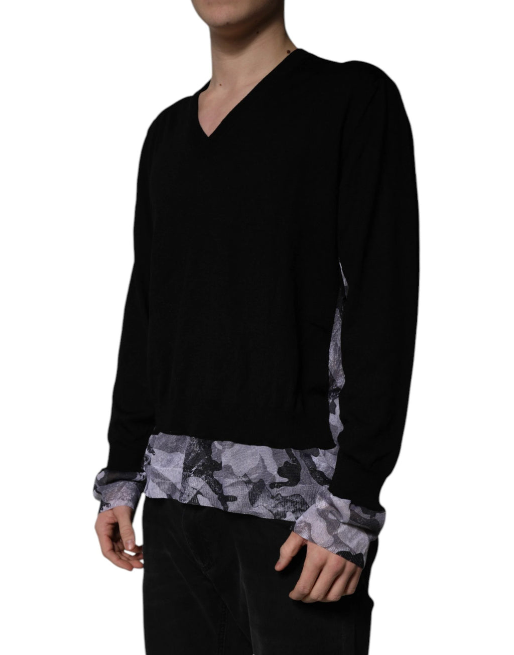 Dolce & Gabbana Black Camouflage V-neck Pullover Sweater by Dolce & Gabbana