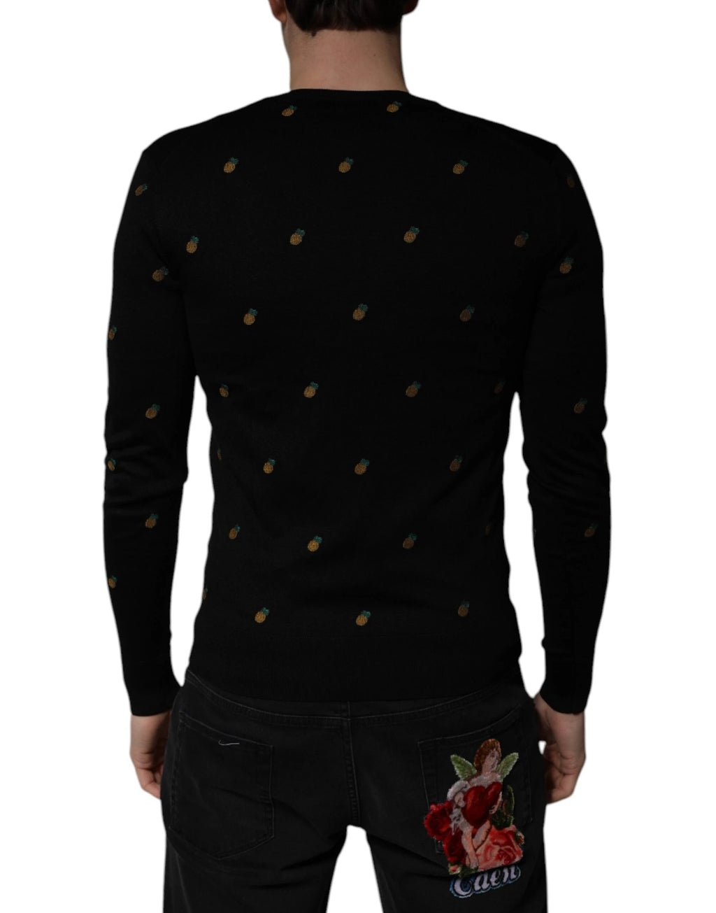 Dolce & Gabbana Black Pineapple Crew Neck Pullover Sweater by Dolce & Gabbana