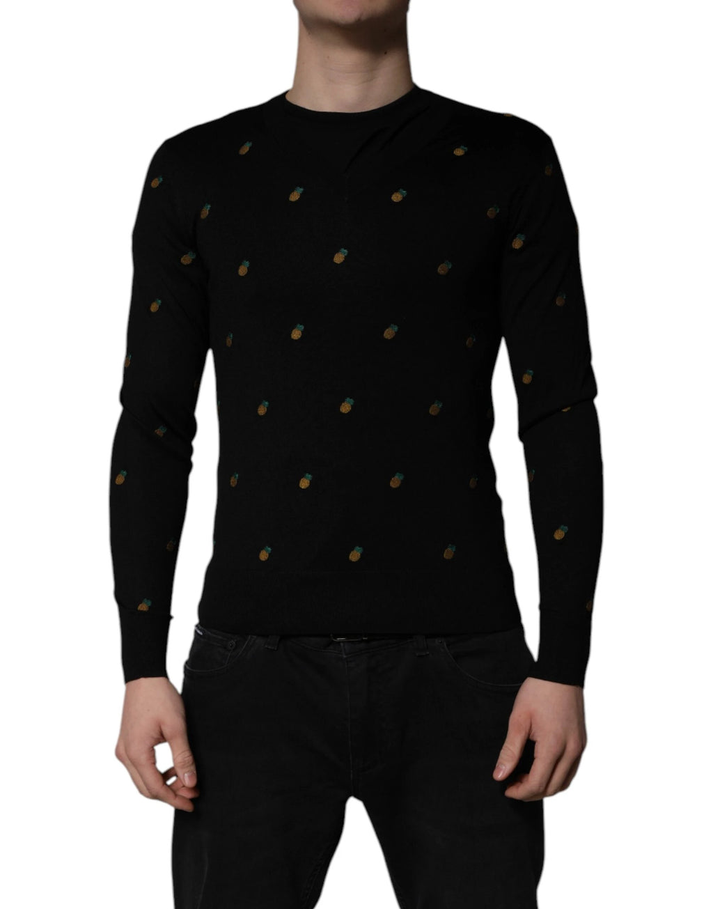Dolce & Gabbana Black Pineapple Crew Neck Pullover Sweater by Dolce & Gabbana