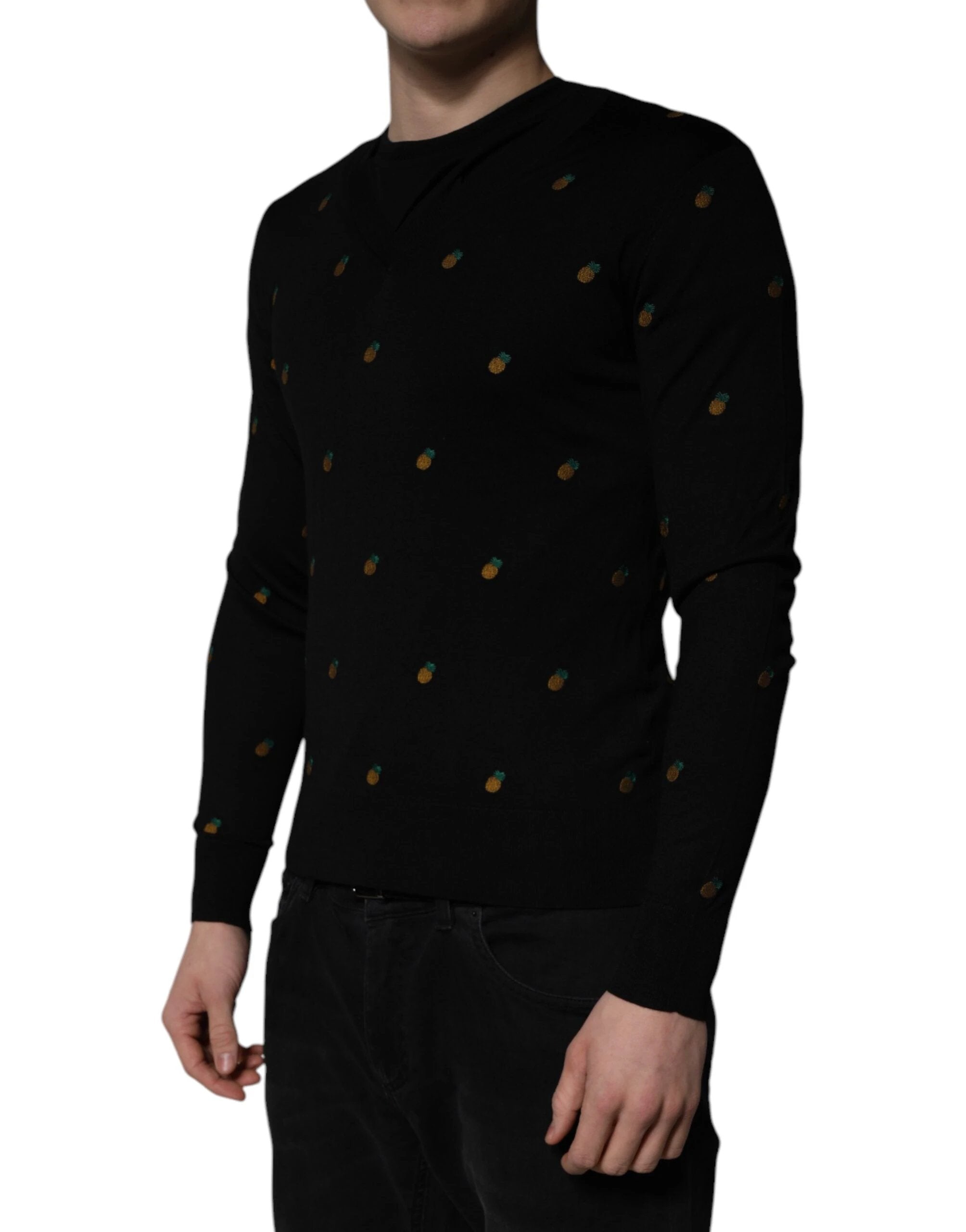 Dolce & Gabbana Black Pineapple Crew Neck Pullover Sweater by Dolce & Gabbana