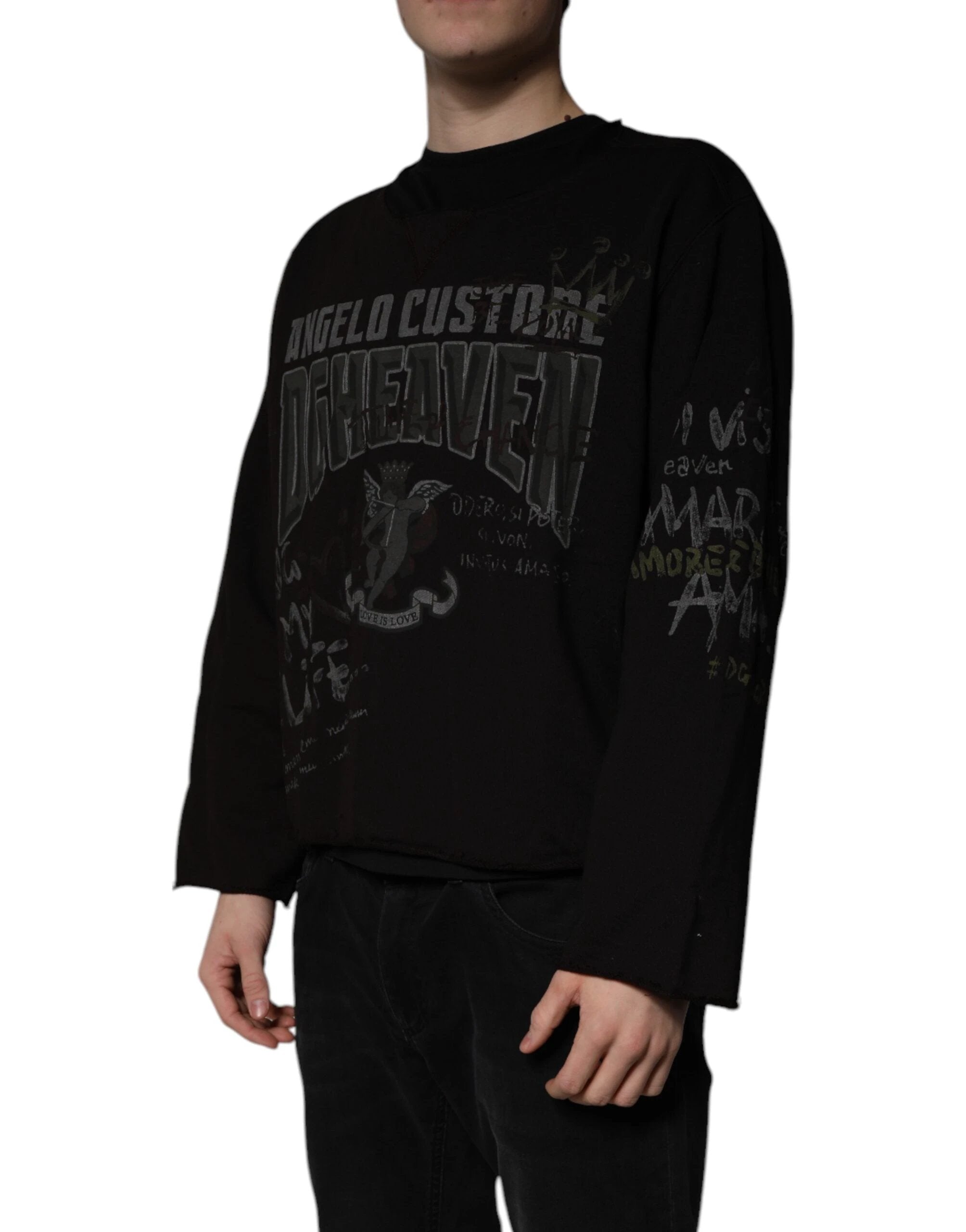 Dolce & Gabbana Black DG Heaven Crew Neck Pullover Sweater by Dolce & Gabbana