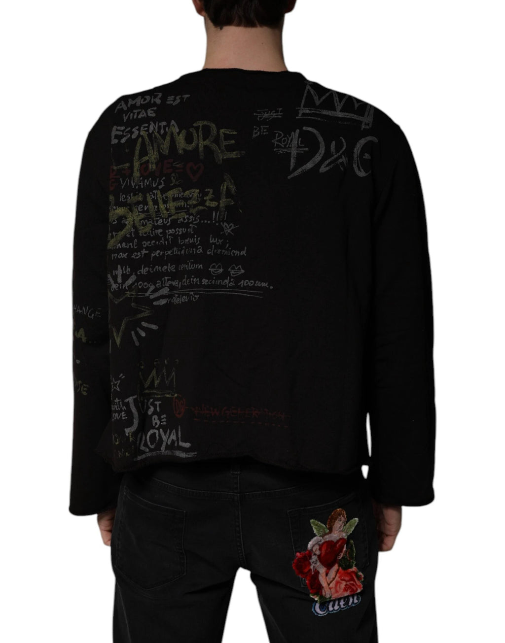 Dolce & Gabbana Black DG Heaven Crew Neck Pullover Sweater by Dolce & Gabbana