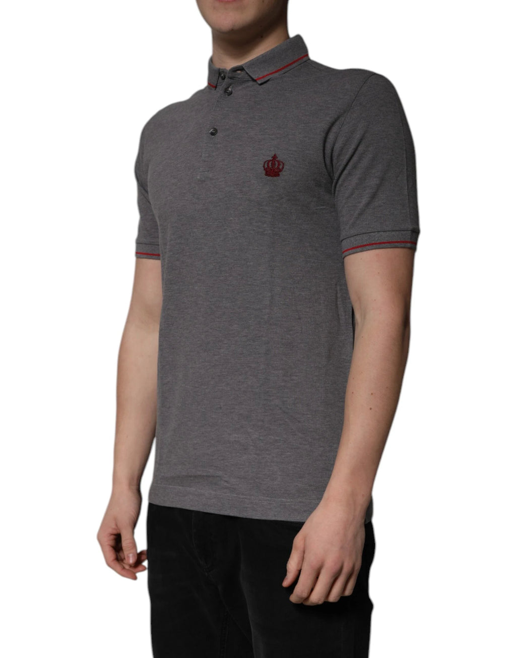 Dolce & Gabbana Gray Cotton Crown Collared Polo T-shirt by Dolce & Gabbana