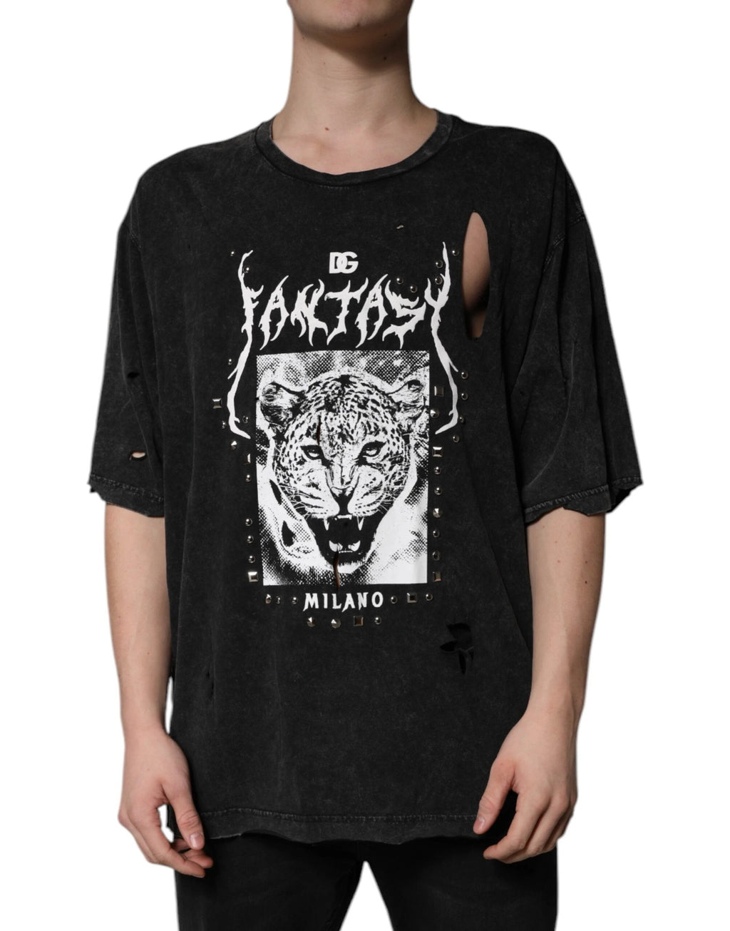 Dolce & Gabbana Black Graphic Print Cotton Crew Neck T-shirt by Dolce & Gabbana