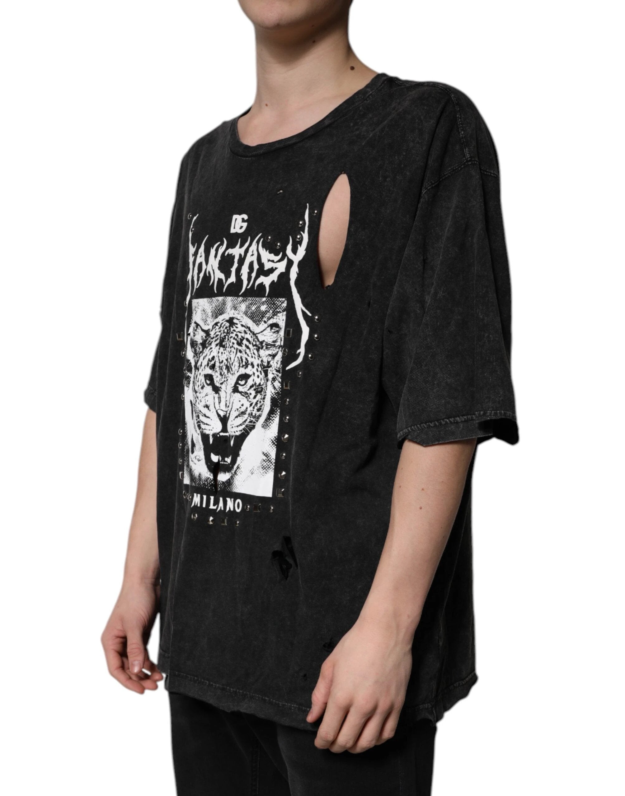 Dolce & Gabbana Black Graphic Print Cotton Crew Neck T-shirt by Dolce & Gabbana