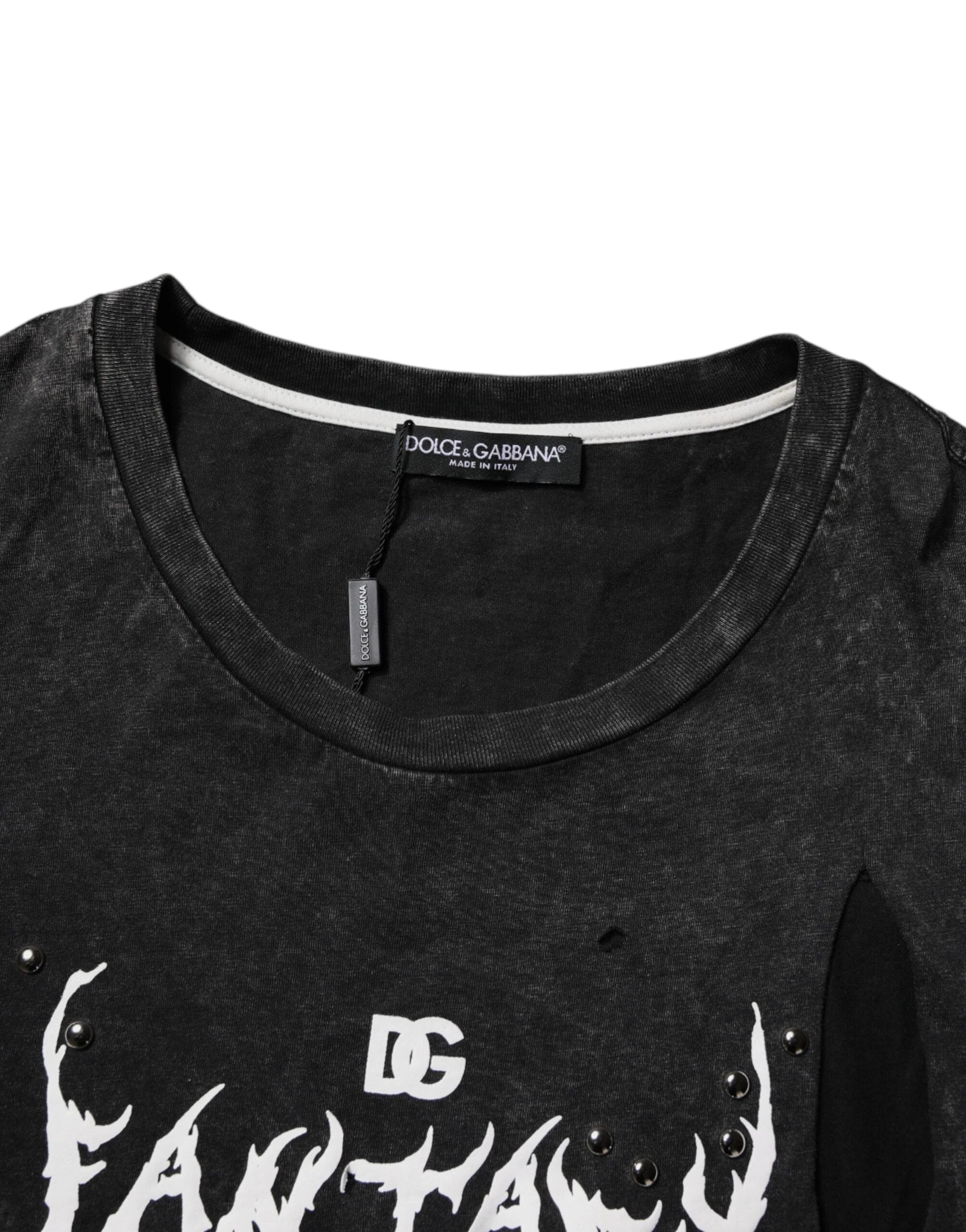 Dolce & Gabbana Black Graphic Print Cotton Crew Neck T-shirt by Dolce & Gabbana